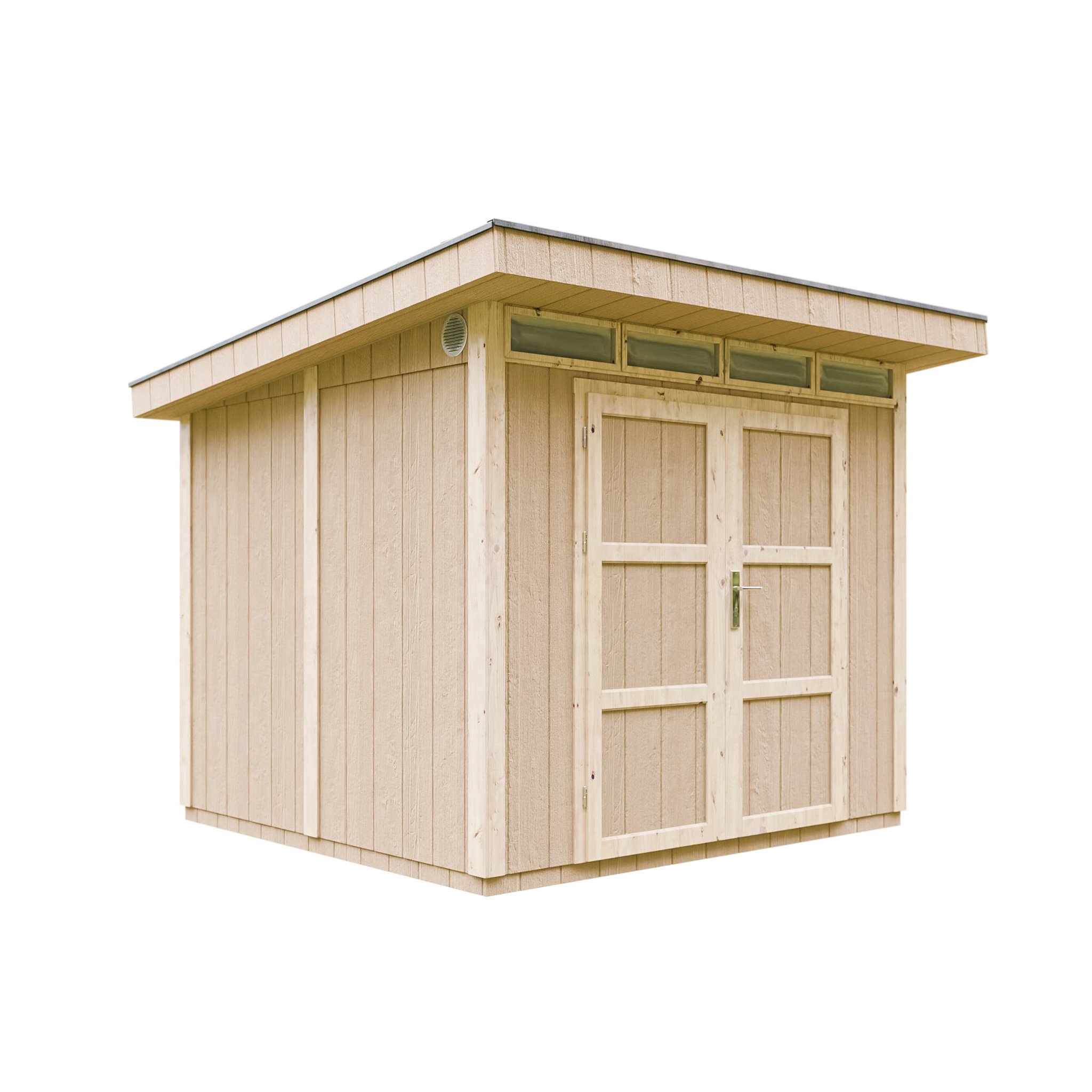 TIMBELA Abri de Jardin Qualité Premium 6m² L294xL279xH237cm avec sol, bardeaux bitumineux M903A. Coloris disponibles : Gris, Marron, Jaune, Rouge, Beige