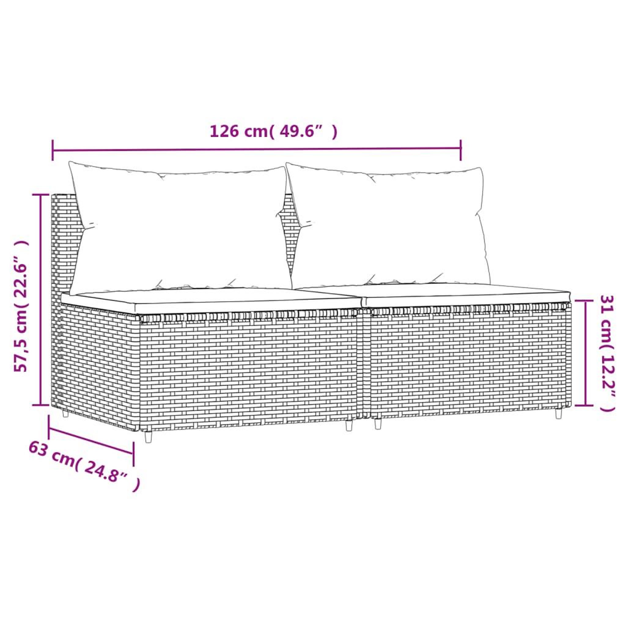 Voir la diapositive 6 : VIDAXL Canapes centraux de jardin et coussins 2pcs Noir Resine tressee