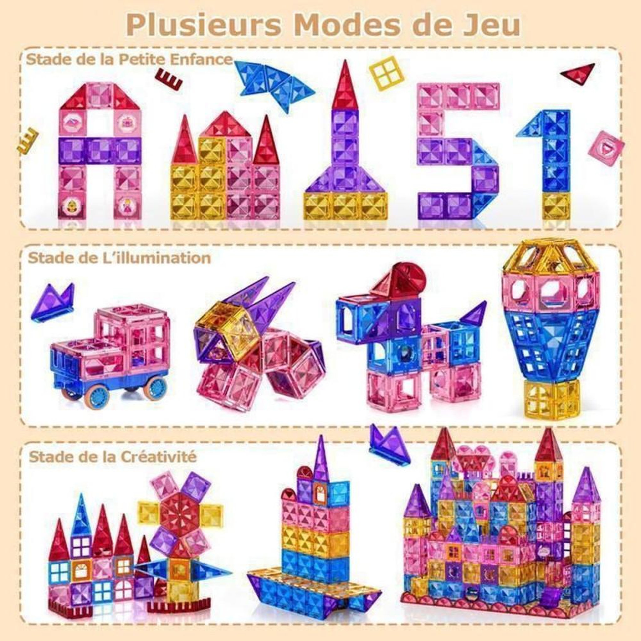 Voir la diapositive 4 : Set de blocs de construction magnétiques éducatifs 142 pièces en ABS, couleurs multiples, pour enfants 3 à 8 ans
