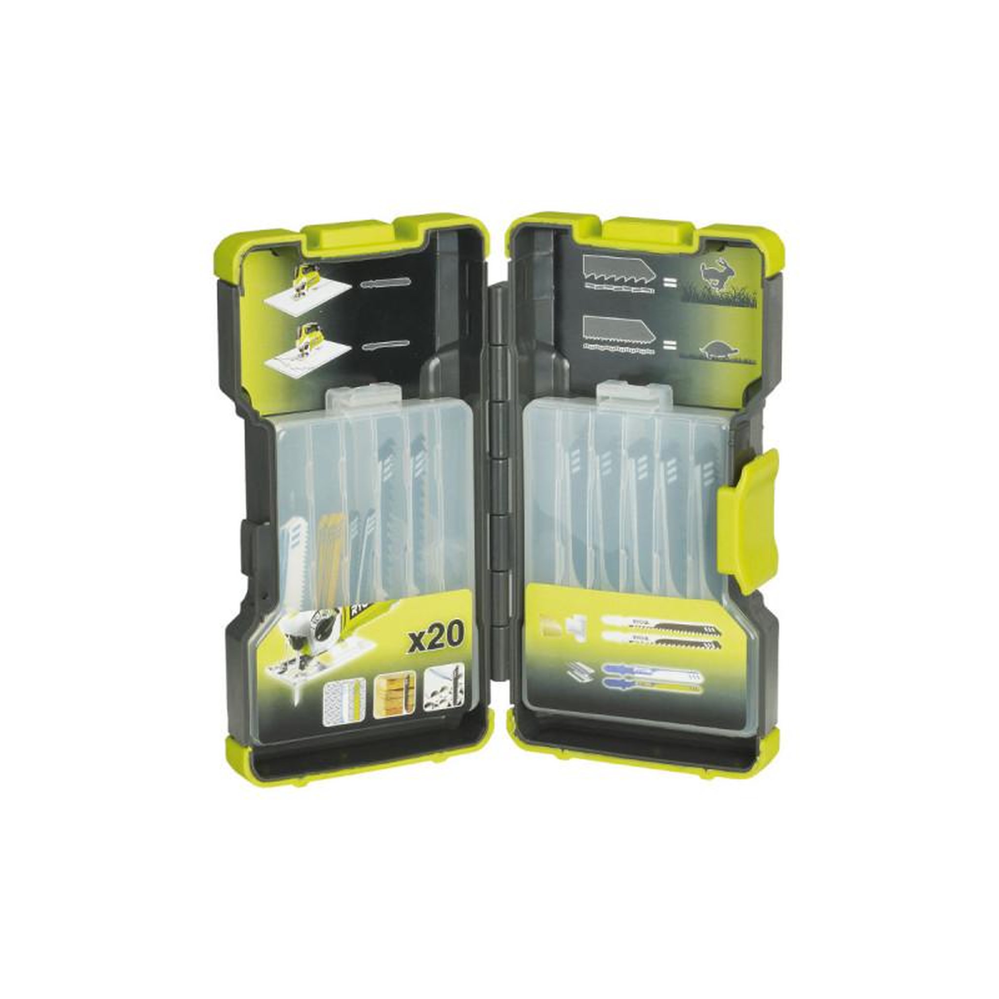 Voir la diapositive 2 : Ryobi Coffret de 20 lames scie sauteuse ryobi one+ panachées bois et métal 75-100mm rak20jb