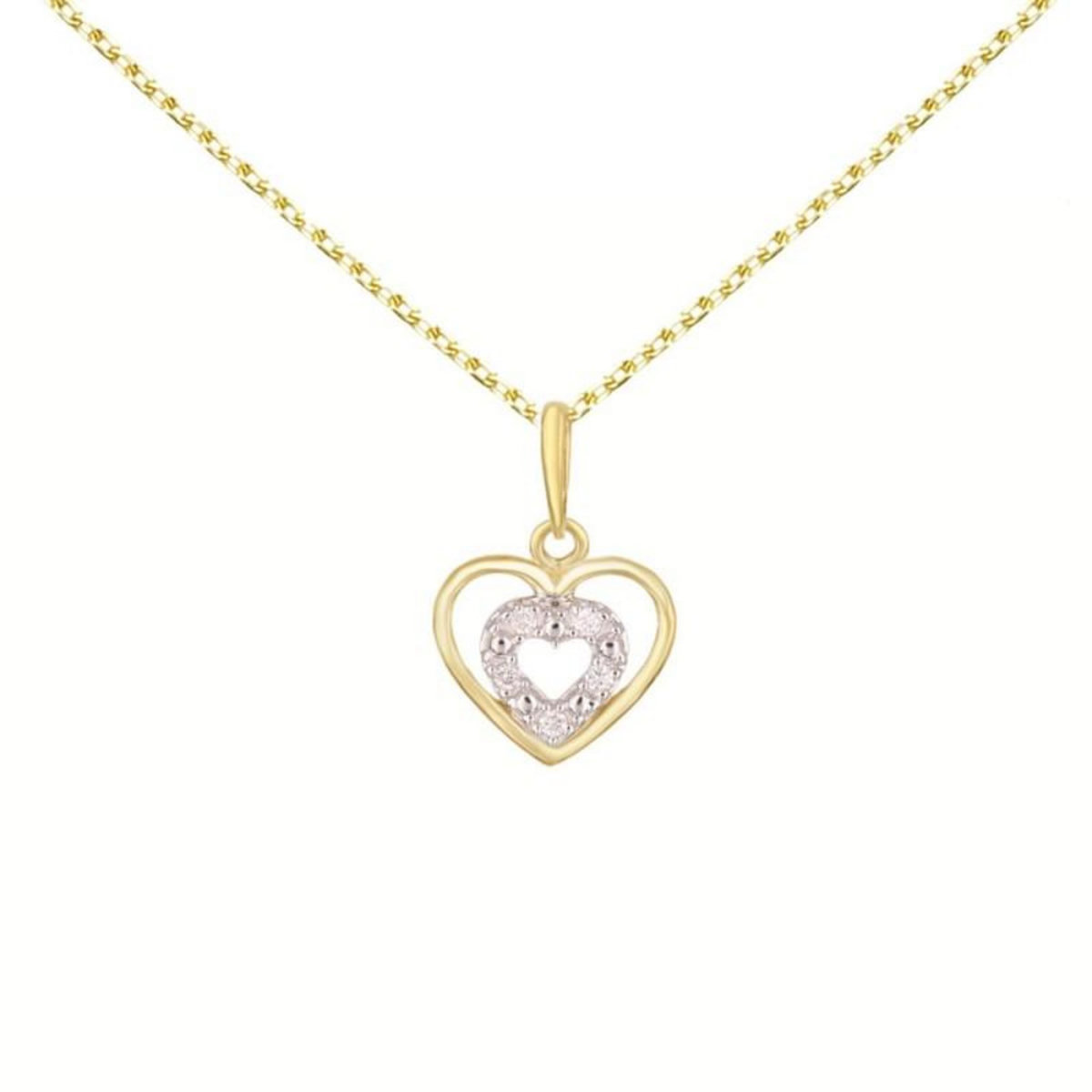 L'ATELIER D'AZUR Collier - Pendentif Or Jaune Coeur Serti de Diamants - Chaine Dorée Offerte