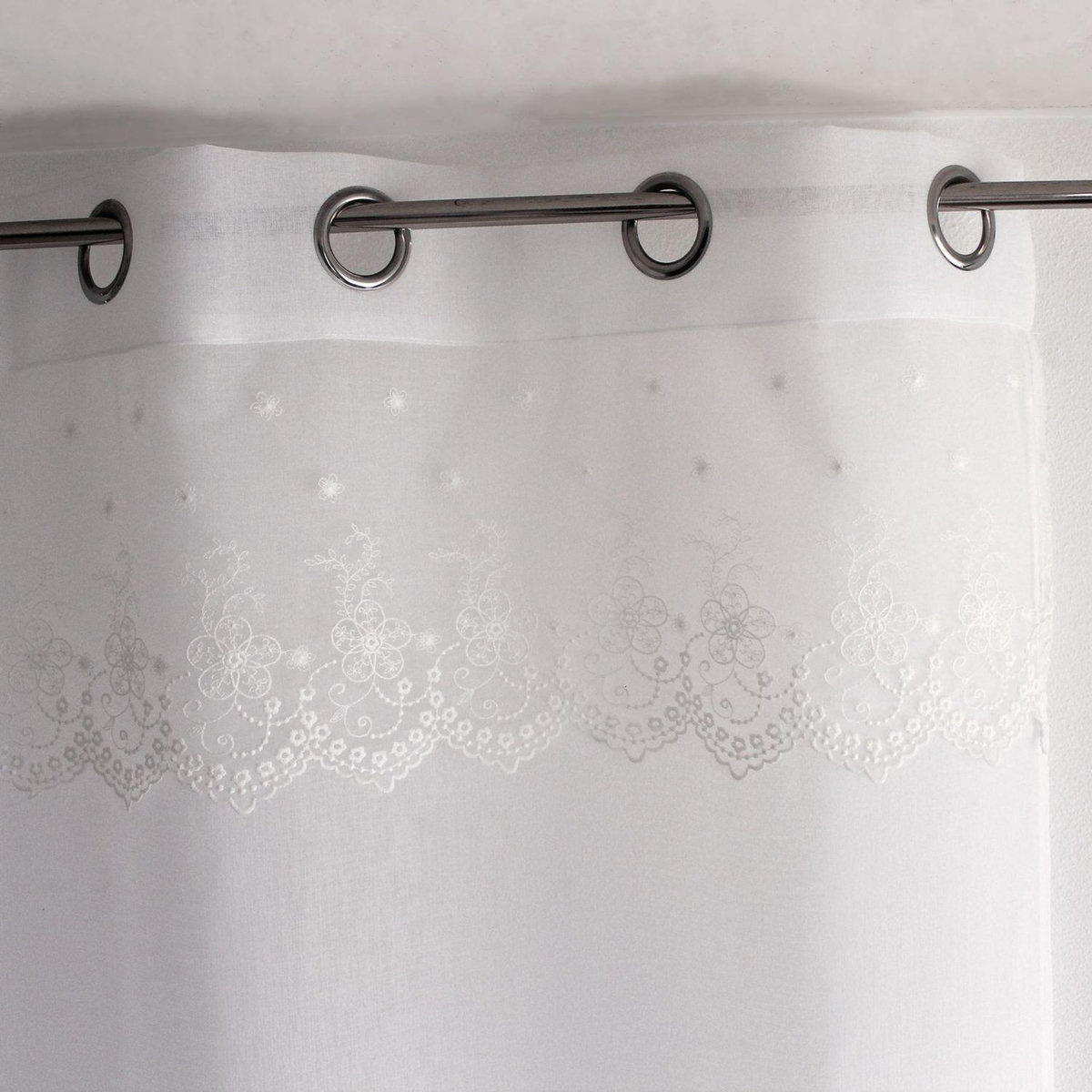 TOILINUX Voilage avec motif brodé MASSALA - 140 x 240 cm - Blanc