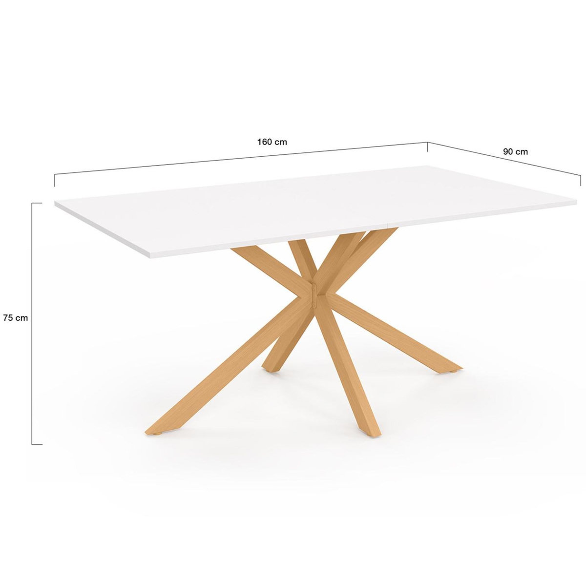 ID MARKET Table à manger rectangle ALIX 8 personnes pied araignée bois et plateau blanc GISELE 160 cm