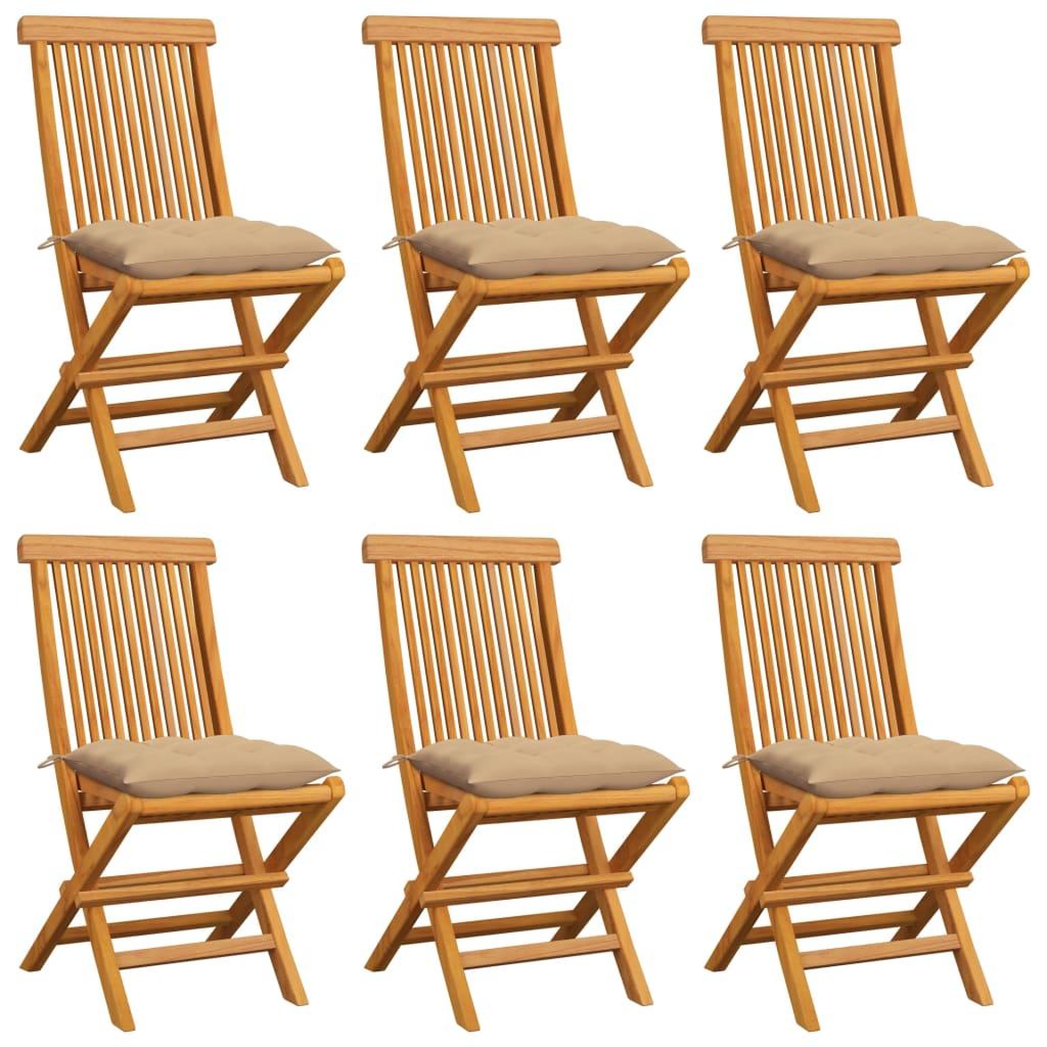 VIDAXL Chaises de jardin et coussins beige lot de 6 Bois teck massif