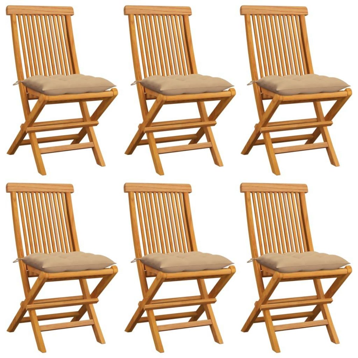 VIDAXL Chaises de jardin et coussins beige lot de 6 Bois teck massif