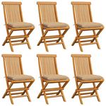 VIDAXL Chaises de jardin et coussins beige lot de 6 Bois teck massif