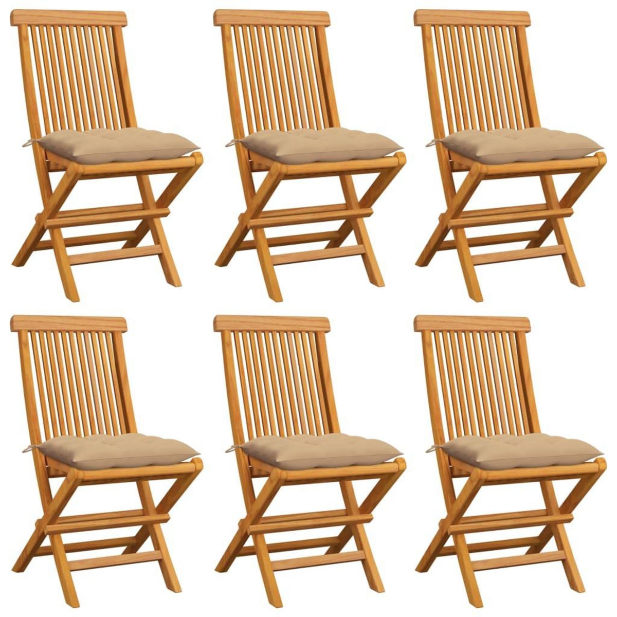 VIDAXL Chaises de jardin et coussins beige lot de 6 Bois teck massif