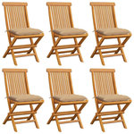 VIDAXL Chaises de jardin et coussins beige lot de 6 Bois teck massif
