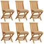 Voir la diapositive 1 : VIDAXL Chaises de jardin et coussins beige lot de 6 Bois teck massif