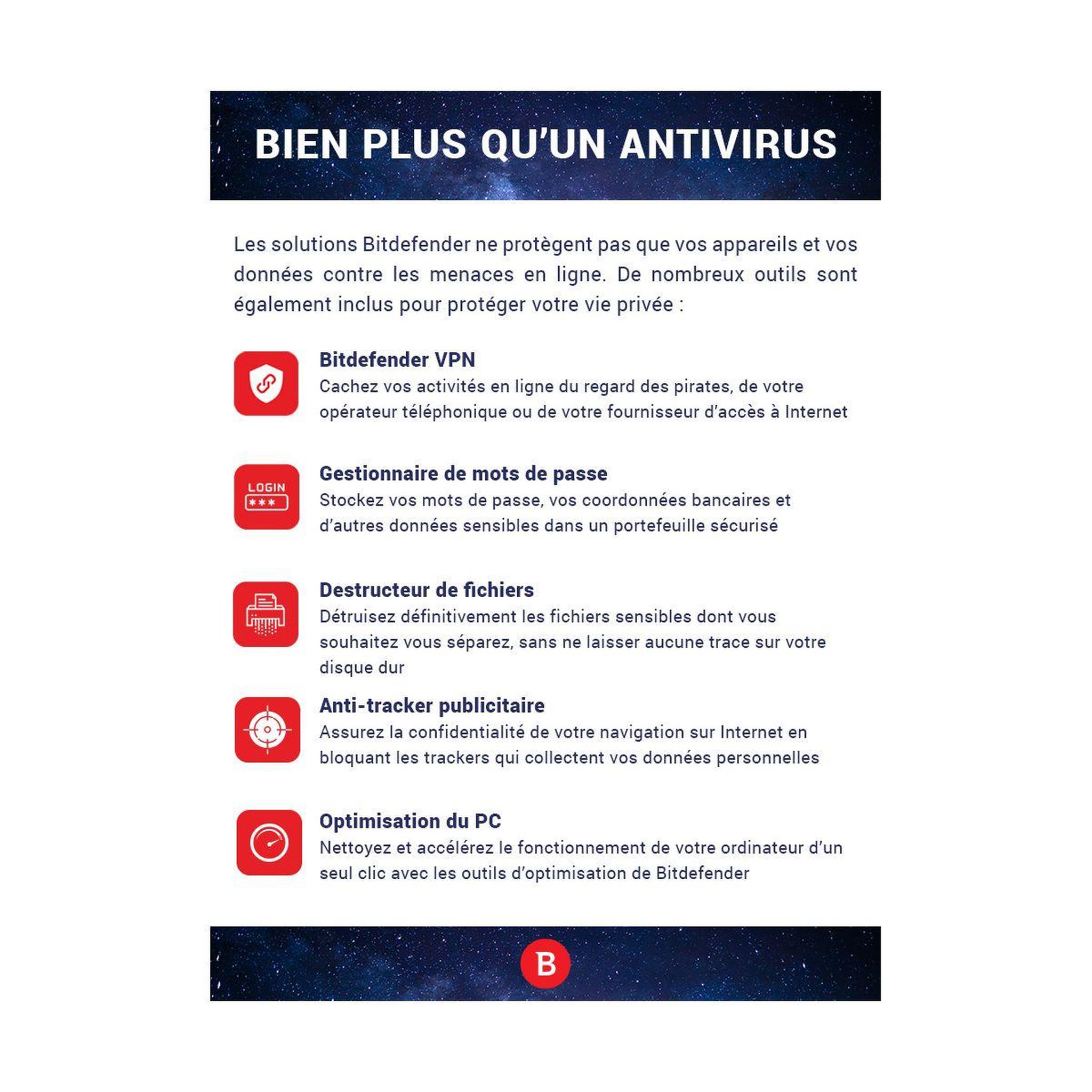 Voir la diapositive 3 : BITDEFENDER Logiciel antivirus et optimisation Total Security  - 2 ans - 10 postes