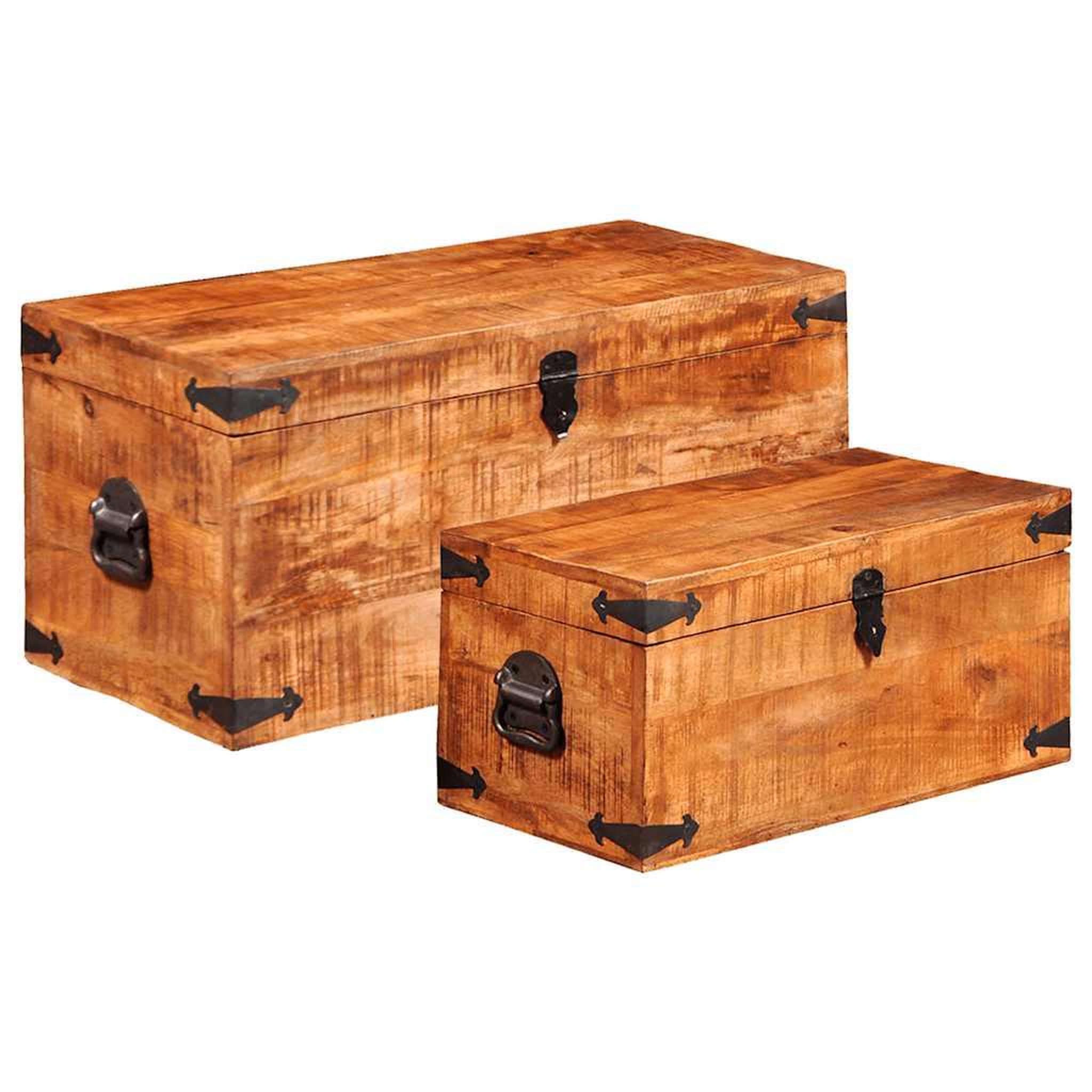 Voir la diapositive 2 : VIDAXL Coffre de rangement 2 pcs bois de manguier brut