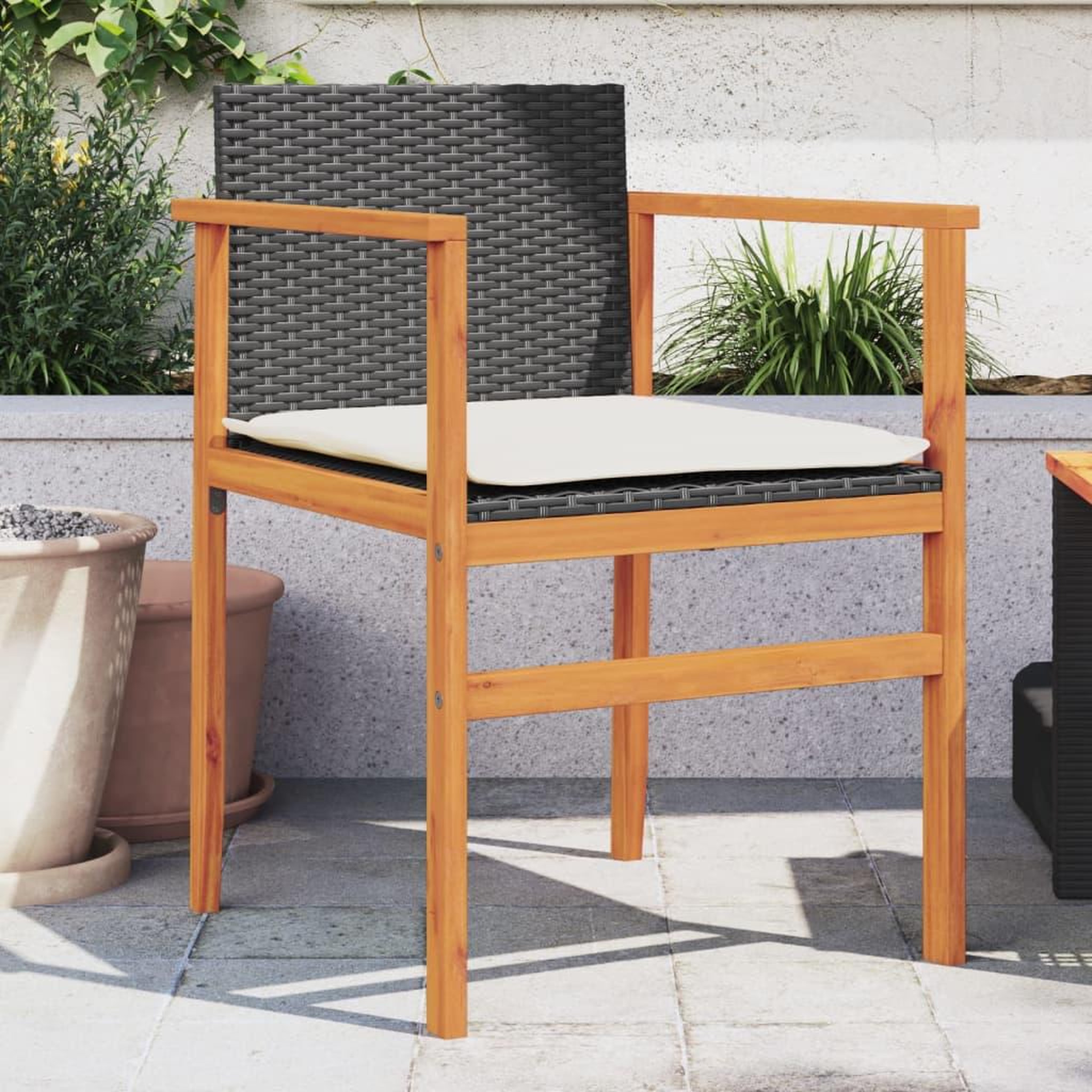 VIDAXL Chaises de jardin coussins lot de 2 noir resine tressee et bois