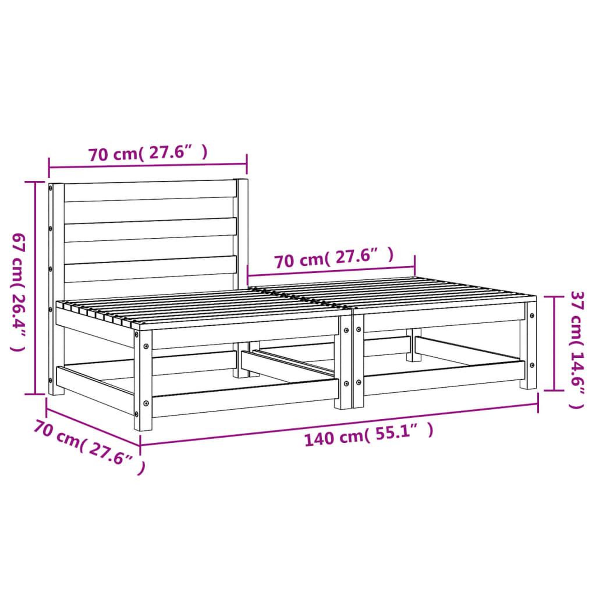 Voir la diapositive 6 : VIDAXL Canape de jardin sans accoudoirs repose-pieds bois pin massif