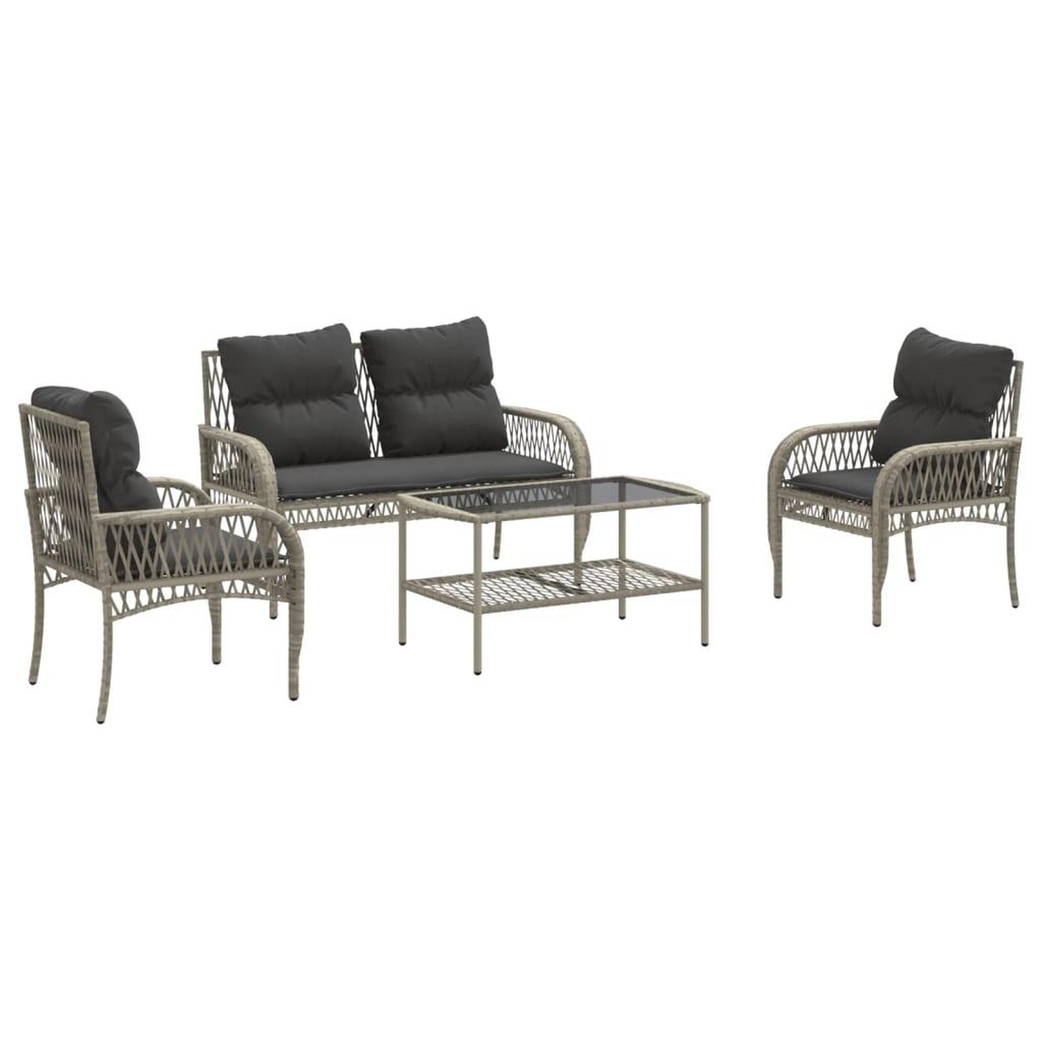 Voir la diapositive 2 : VIDAXL Salon de jardin 4 pcs avec coussins gris clair resine tressee