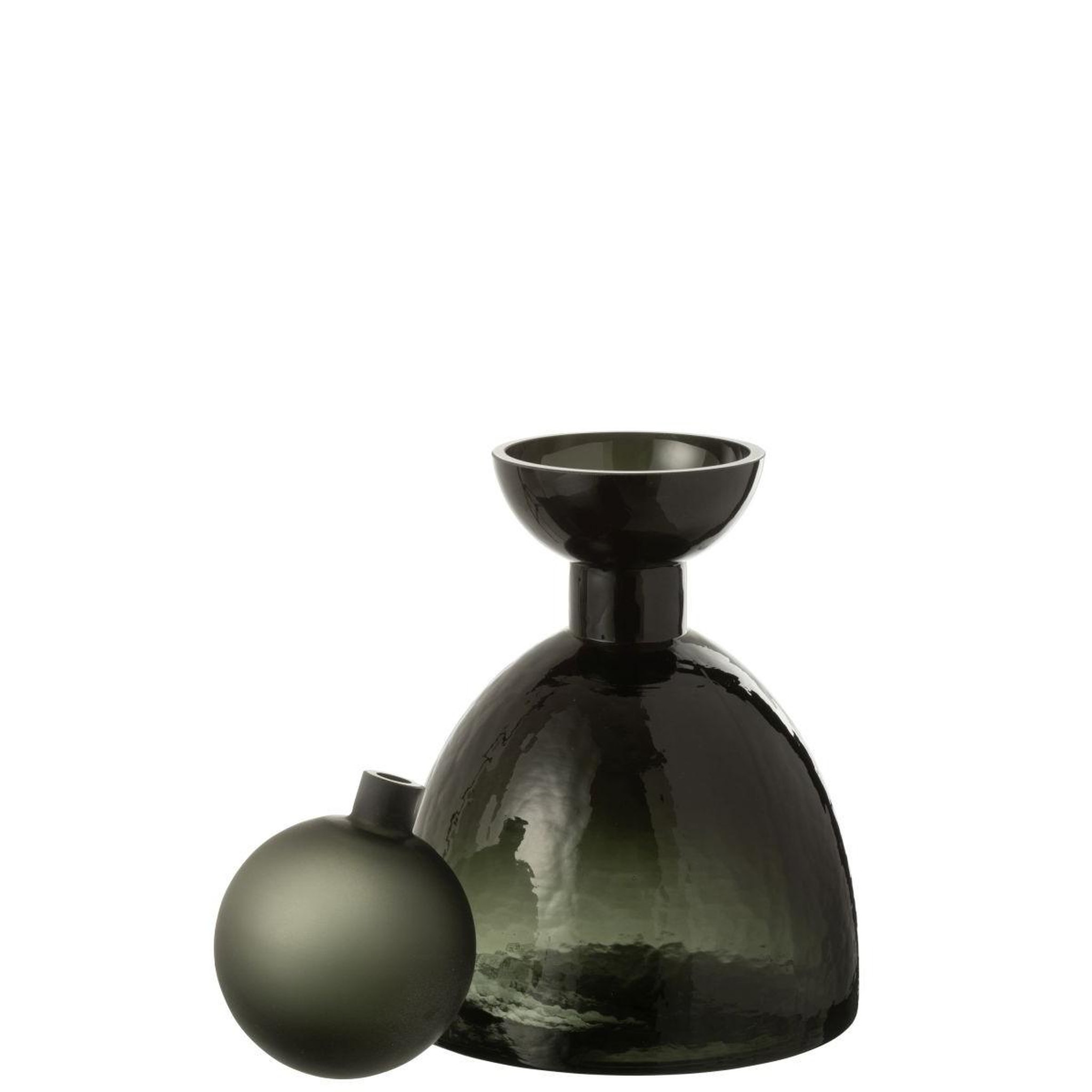 Voir la diapositive 2 : J-LINE Vase bouteille bouchon en verre  yoko  29cm vert foncé