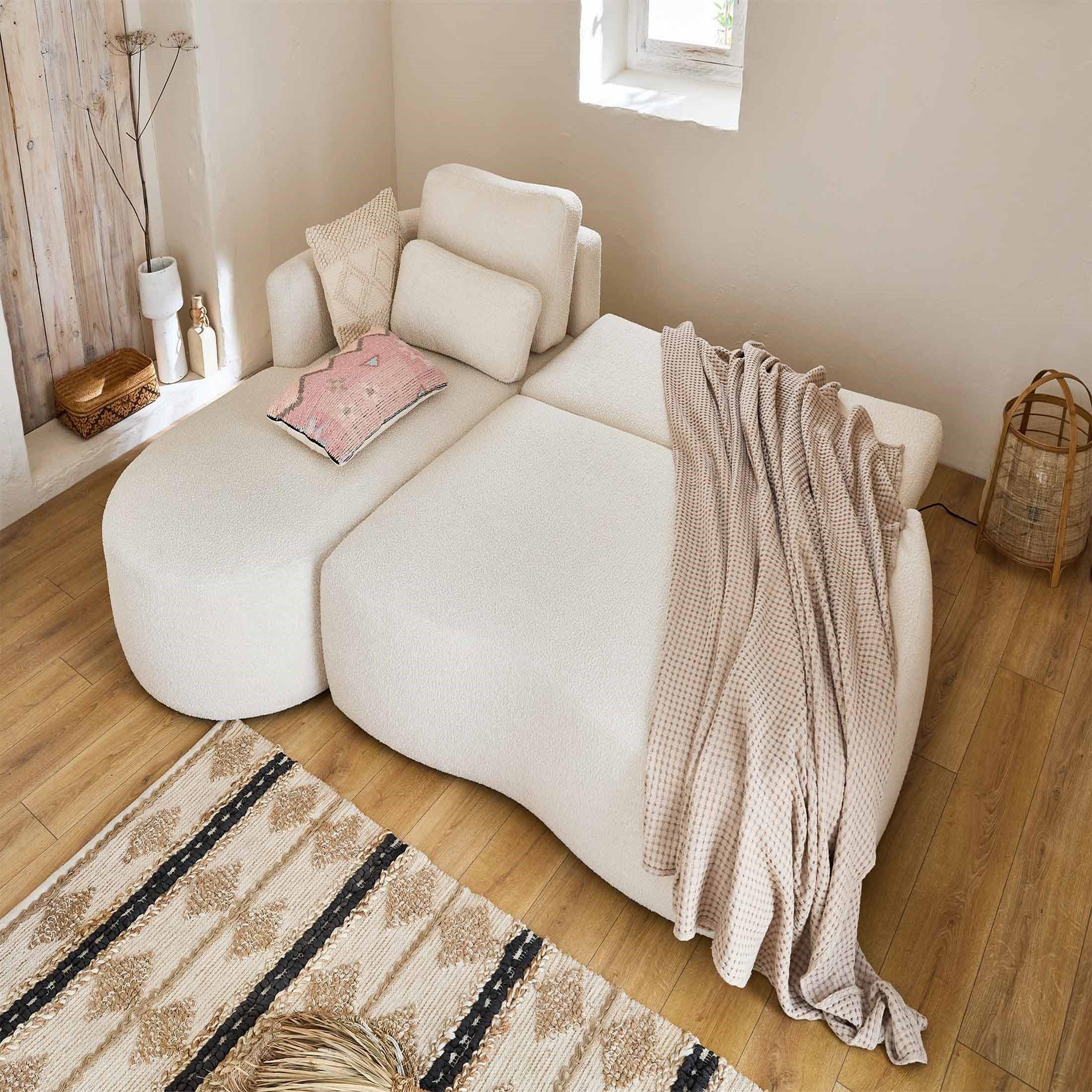 Voir la diapositive 2 : BEST MOBILIER Mahina - canapé d'angle gauche - 4 places - convertible avec coffre - en tissu bouclette
