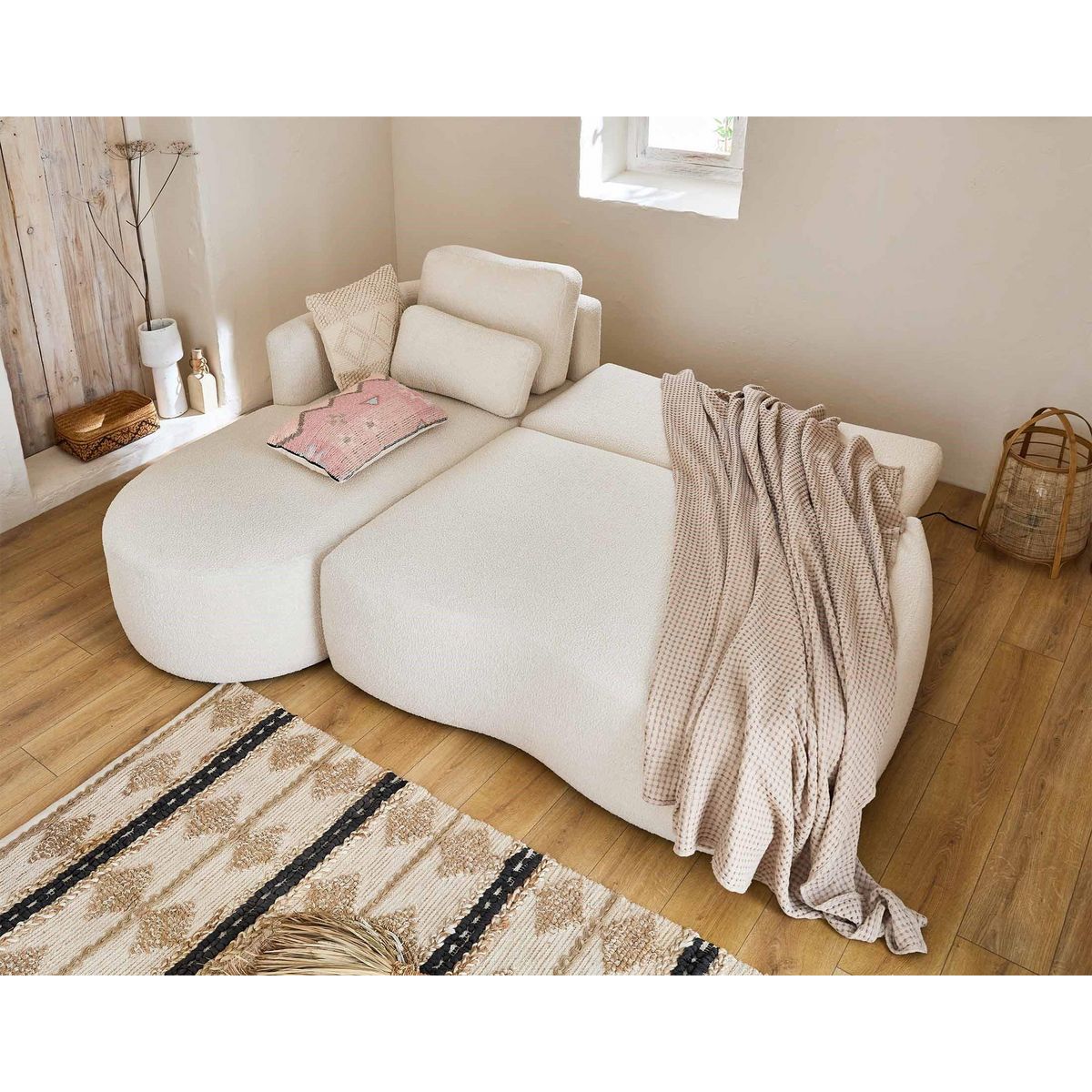 LISA DESIGN Mahina - canapé d'angle gauche - 4 places - convertible avec coffre - en tissu bouclette