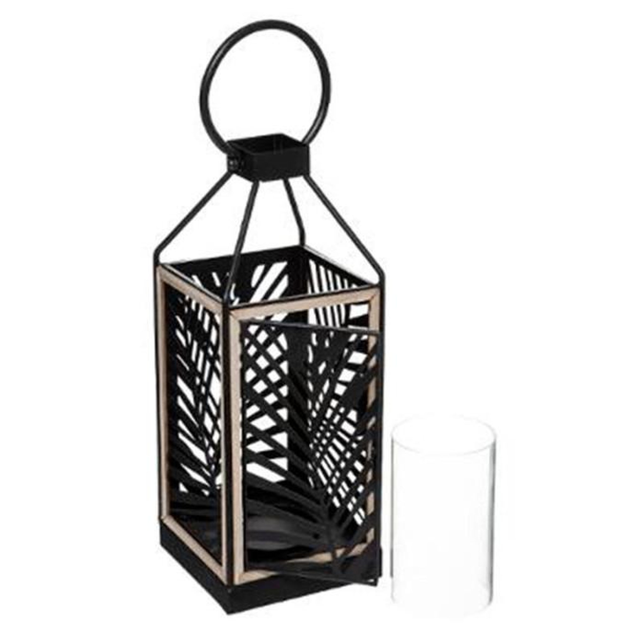 Voir la diapositive 2 : ATMOSPHERA Lanterne en Métal Design  Feuillage  38cm Noir