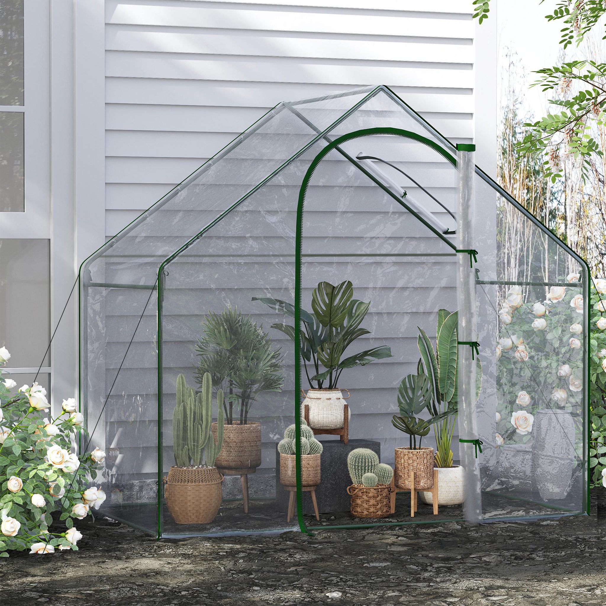 Voir la diapositive 2 : OUTSUNNY Serre de jardin balcon terrasse serre pour tomates 1,8l x 1l x 1,68h m acier pe imperméable transparent