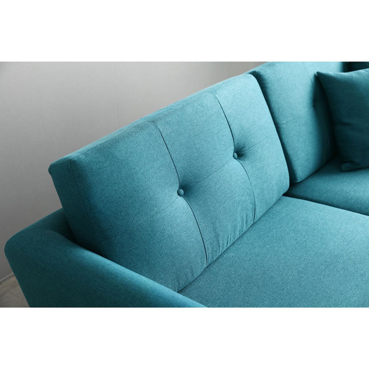 CONCEPT USINE Canapé 3 places scandinave et 2 coussins en tissu bleu canard HOGA