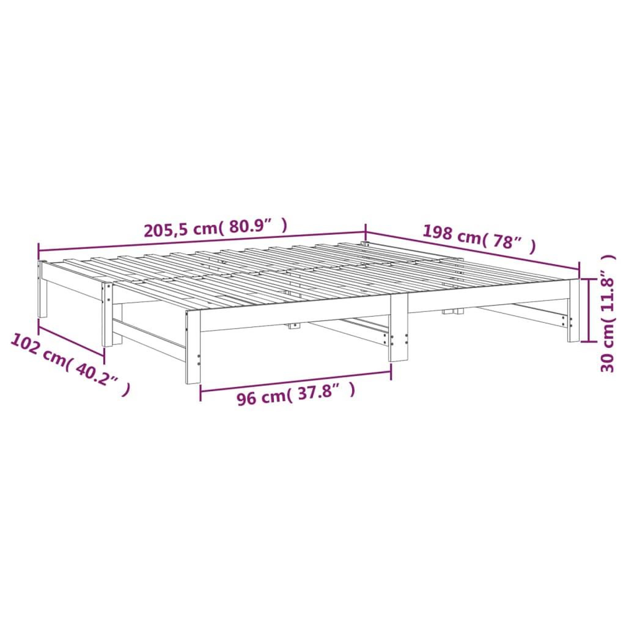 Voir la diapositive 6 : VIDAXL Lit coulissant sans matelas 2x(100x200) cm bois de pin massif