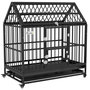 Voir la diapositive 1 : PAWHUT Cage chien grande taille sur roulettes - 2 portes verrouillables, plateau amovible - acier noir
