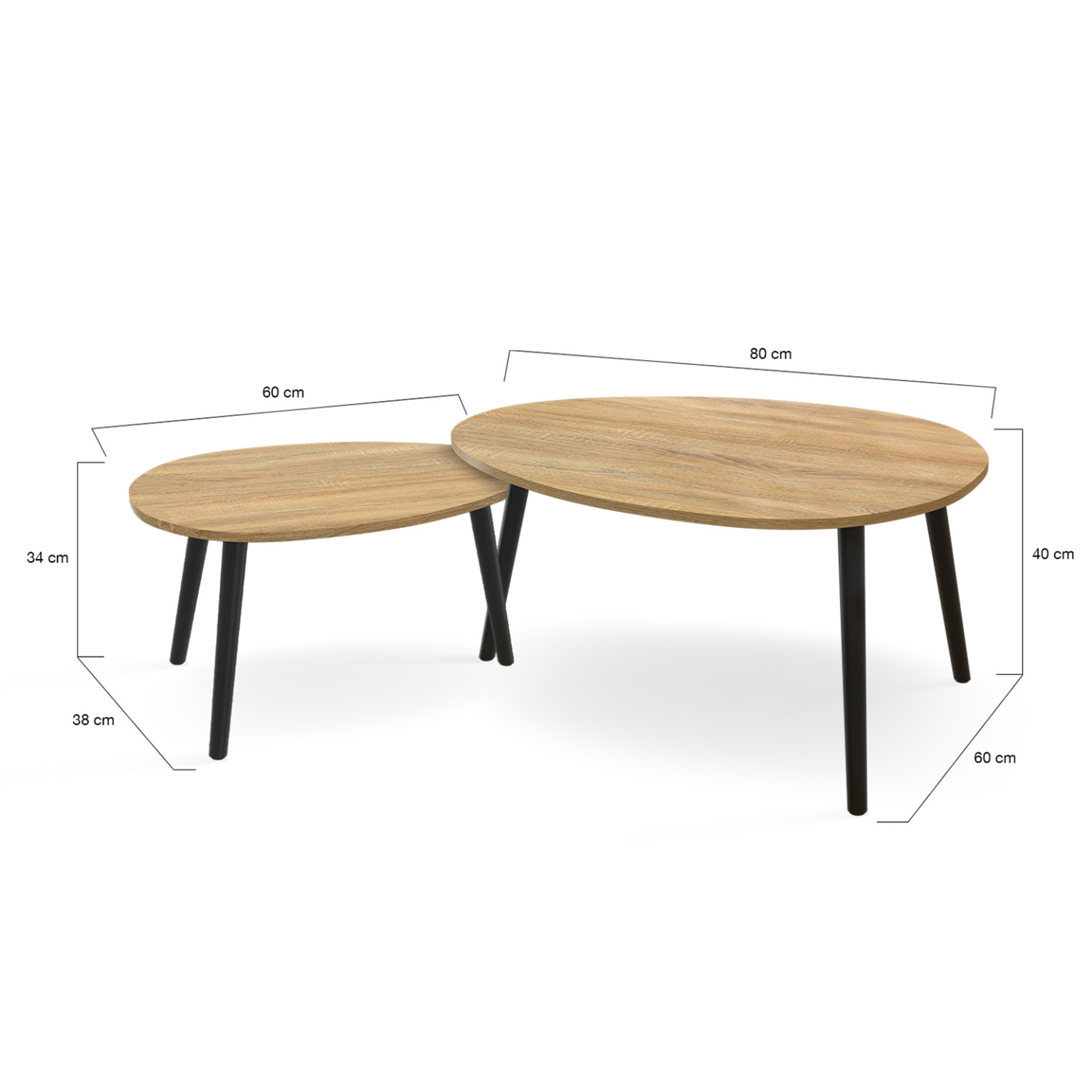 Voir la diapositive 4 : ID MARKET Lot de 2 tables basses gigognes gaia bois et pieds noirs scandinave