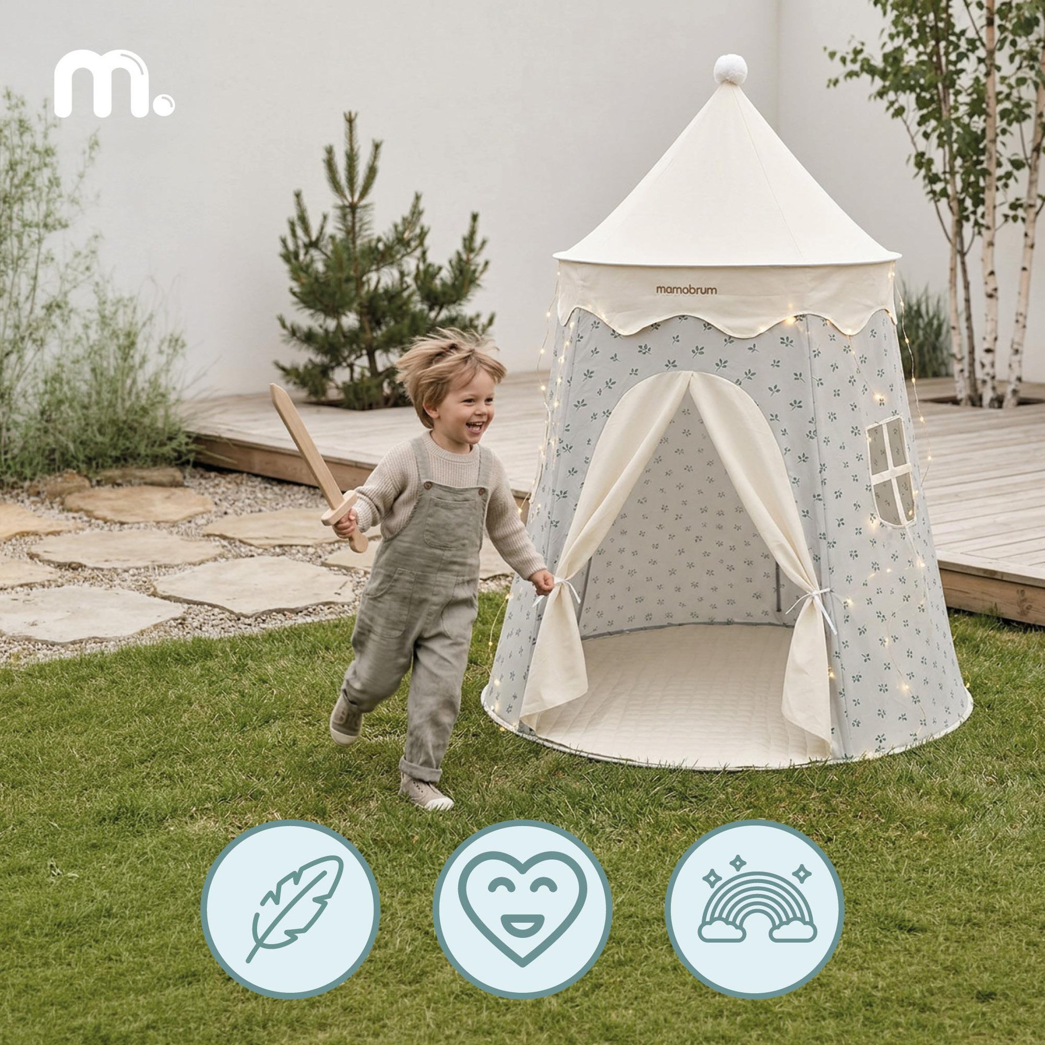 Voir la diapositive 4 : MAMABRUM Tente Tipi Château de Jeu Enfant Avec Structure Bois et Lumère LED Mamabrum