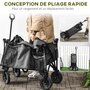 Voir la diapositive 4 : OUTSUNNY Chariot de jardin pliable 4 roues - bâche amovible, poignée télescopique réglable, 5 pochettes rangement - acier polyester gris