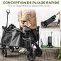 Voir la diapositive 4 : OUTSUNNY Chariot de jardin pliable 4 roues - bâche amovible, poignée télescopique réglable, 5 pochettes rangement - acier polyester gris