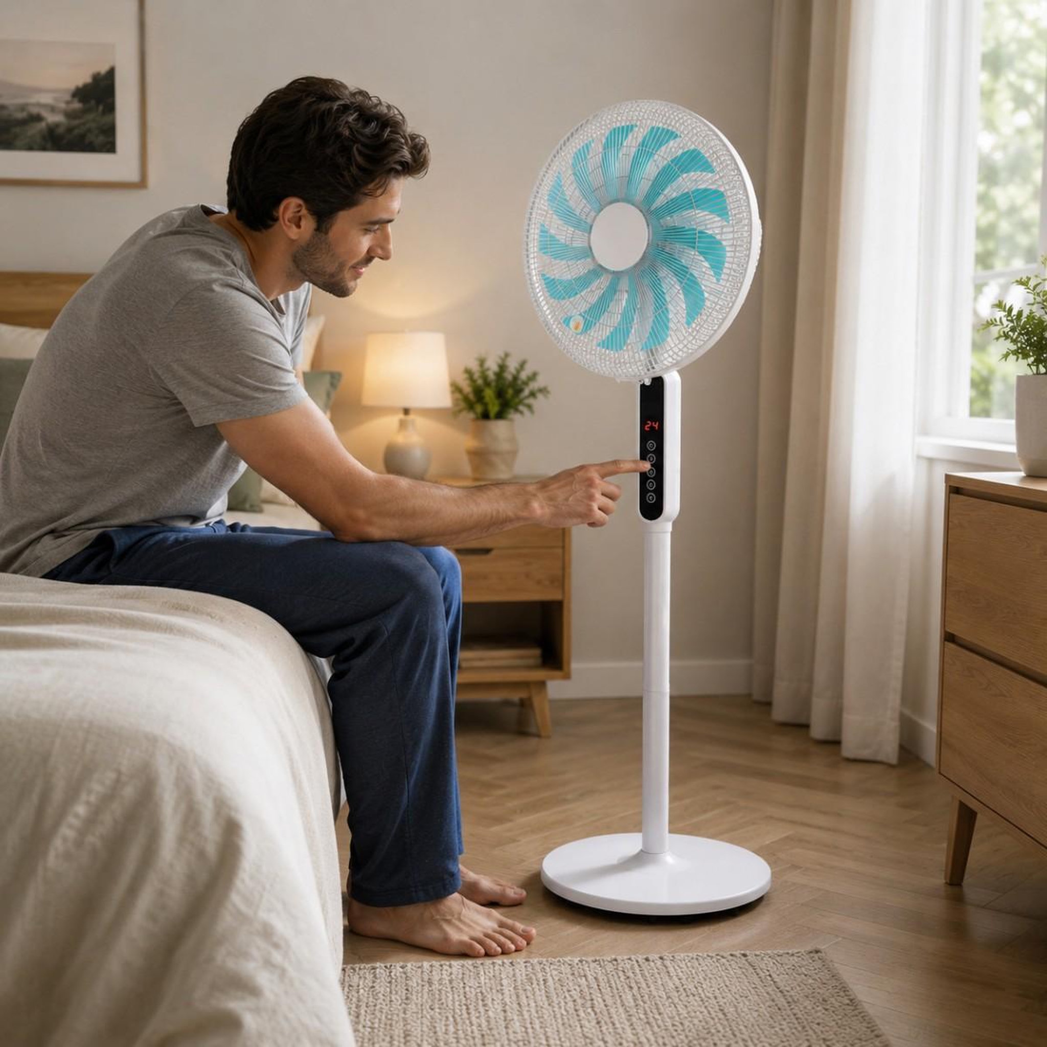 Voir la diapositive 5 : INTEC Ventilateur sur pied 55w 13 pales flux air puissant 3 hauteurs réglables télécommande minuterie ecran tactile intec