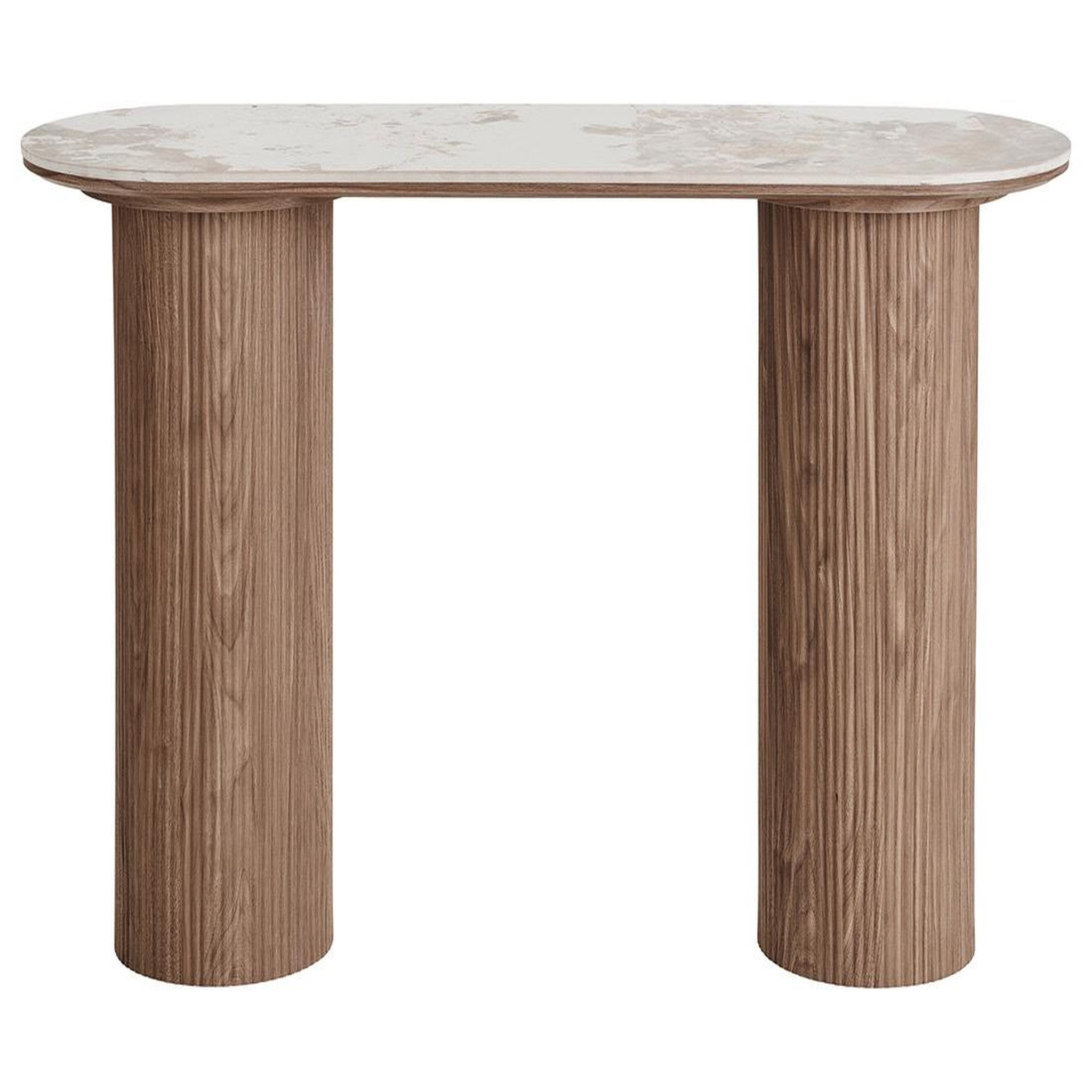 BEST MOBILIER Lysa - console plateau effet marbre et pieds effets bois - 78 cm. Coloris disponibles : Marron