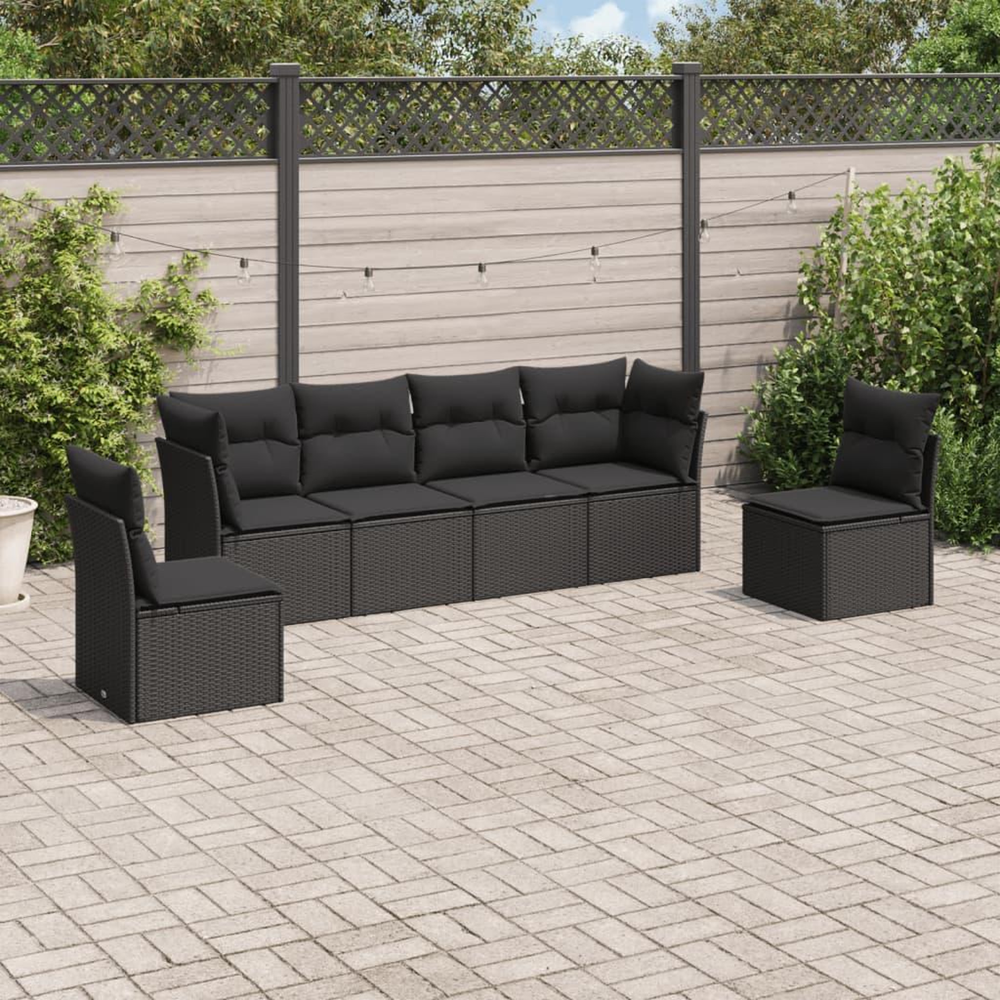 VIDAXL Salon de jardin 6 pcs avec coussins noir resine tressee