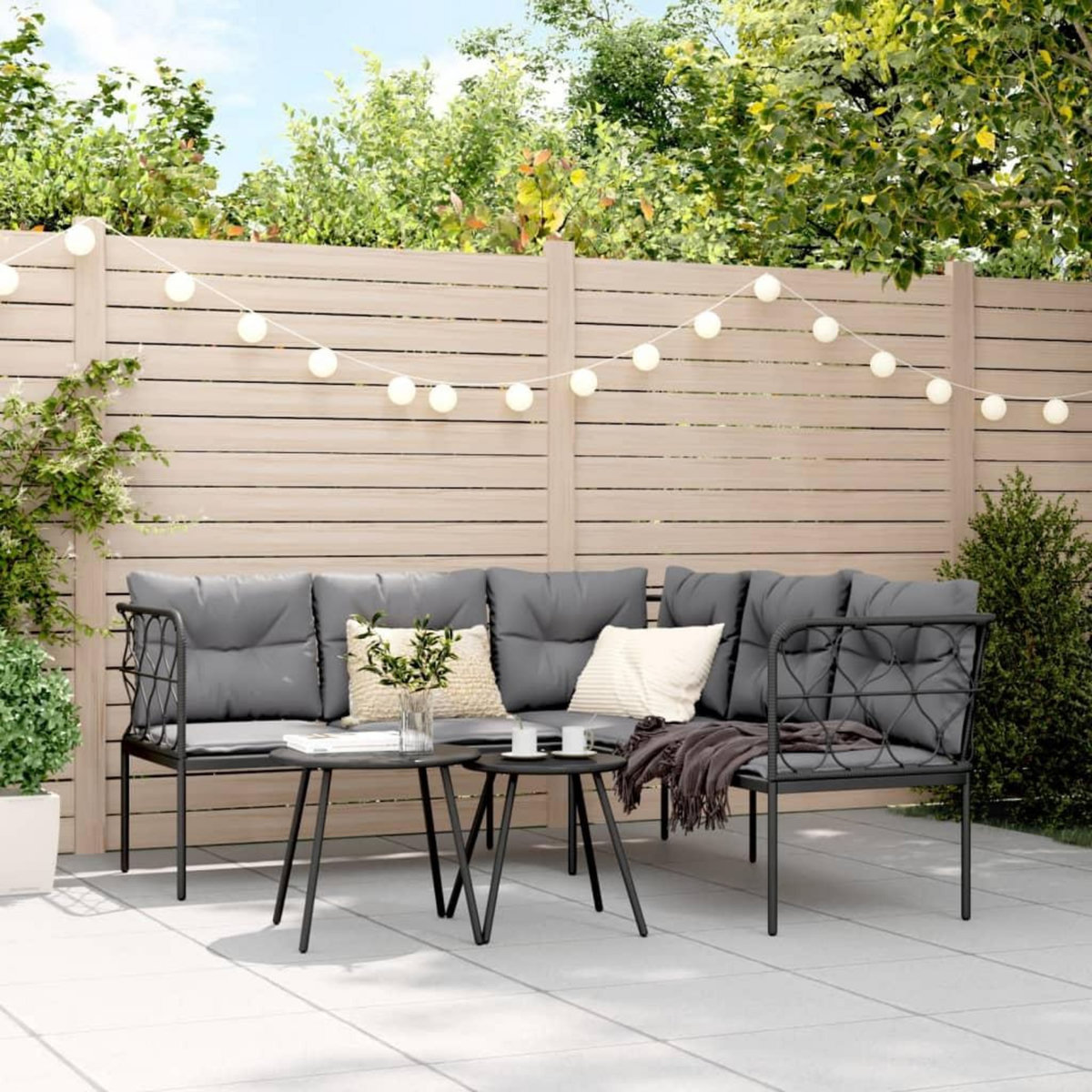 VIDAXL Ensemble de canapes de jardin et coussins noir acier textilene