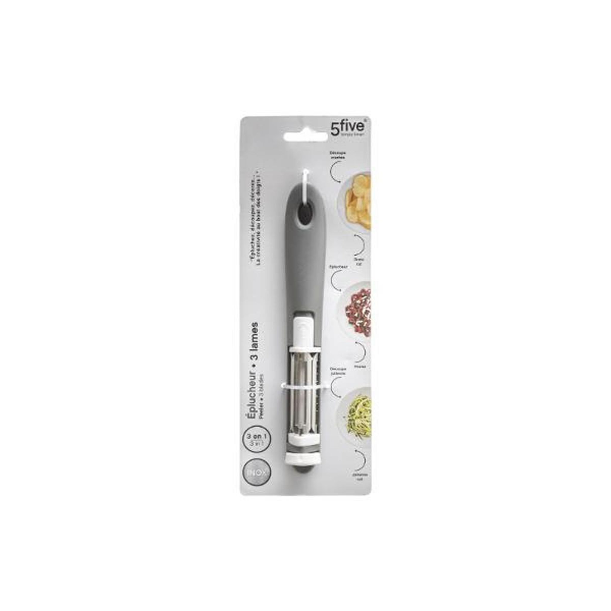 Voir la diapositive 2 : FIVE Éplucheur en acier  3 lames  20cm gris