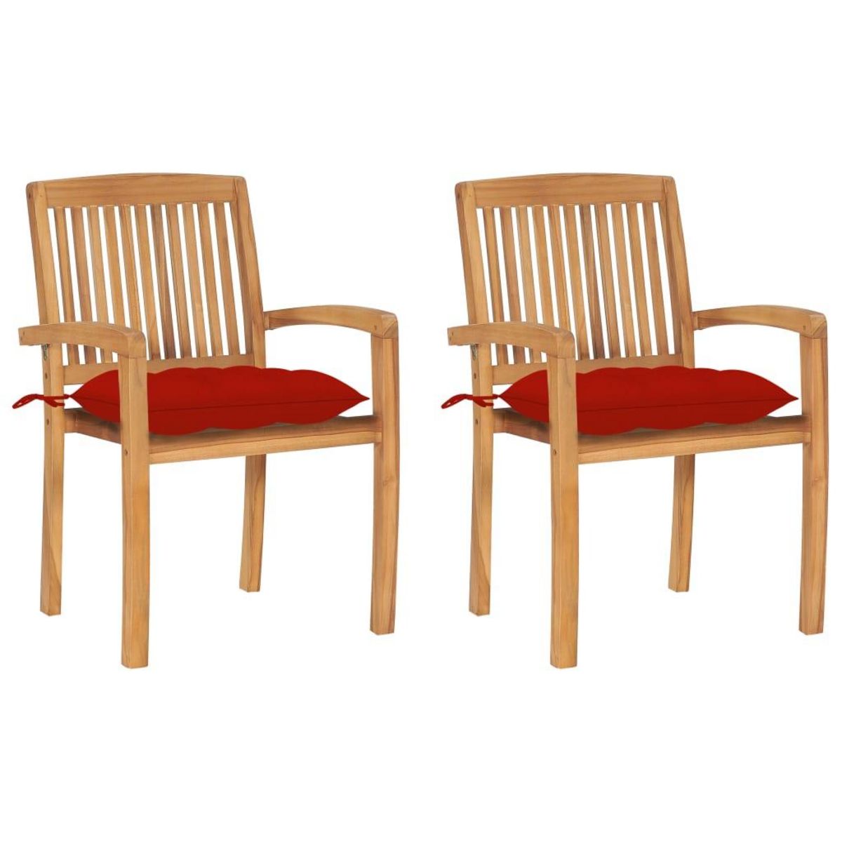 VIDAXL Chaises de jardin lot de 2 et coussins rouge Bois teck massif