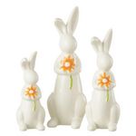 Paris Prix Lot de 3 Statuettes Lapins  Fleurs  23cm Blanc & Orange