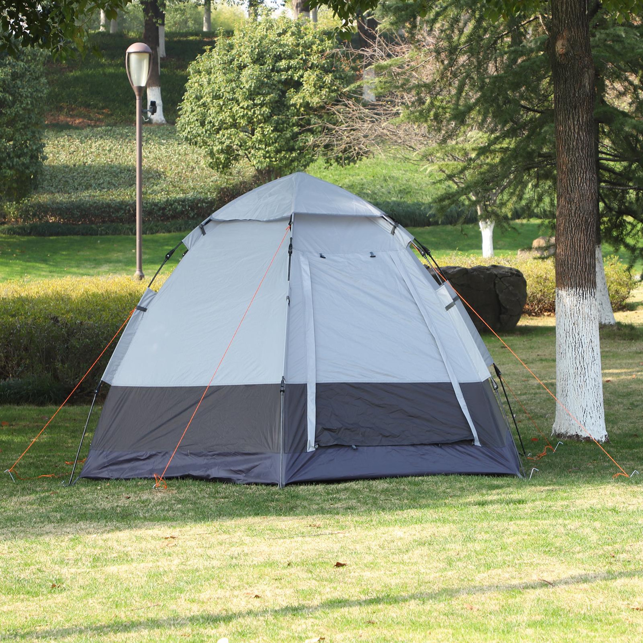Voir la diapositive 3 : OUTSUNNY Tente pop up montage instantané - tente de camping 3-4 pers.  - 2 grandes portes - dim. 2,6l x 2,6l x 1,5h m fibre verre polyester oxford noir gris