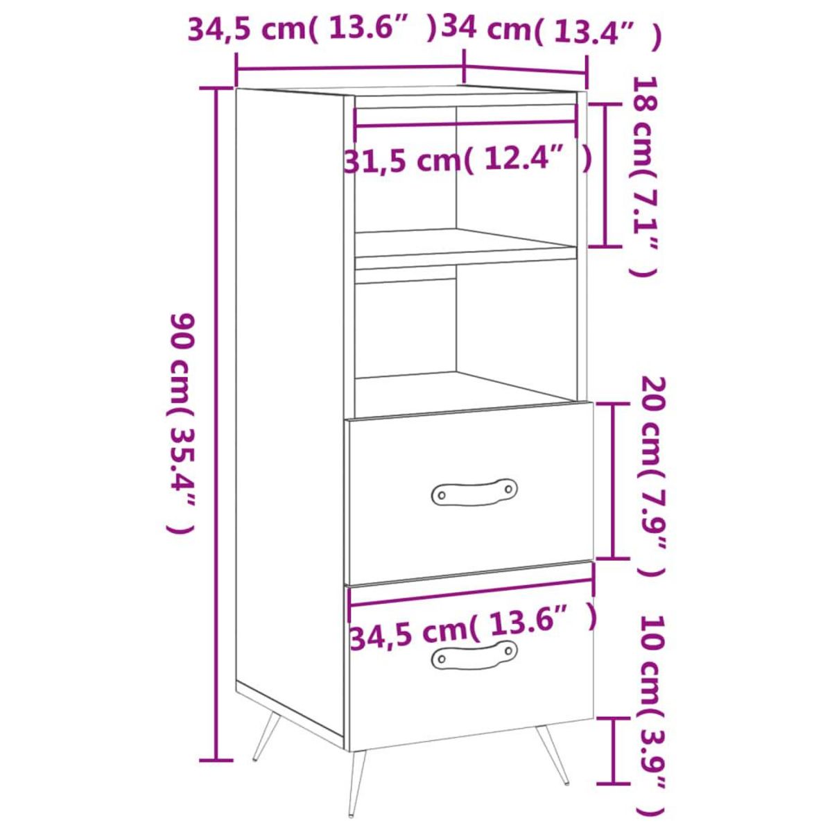 VIDAXL Buffet blanc 34,5x34x90 cm bois d'ingenierie