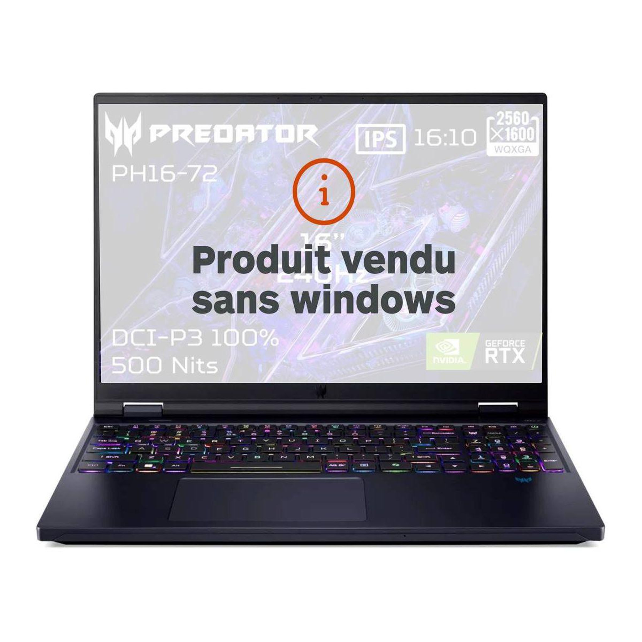 Voir la diapositive 1 : ACER PC Gamer Predator Helios 16 PH16-72-70XR Sans OS