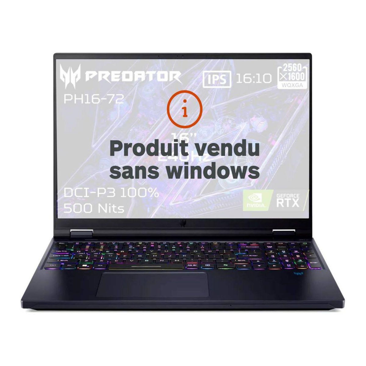 ACER PC Gamer Predator Helios 16 PH16-72-70XR Sans OS