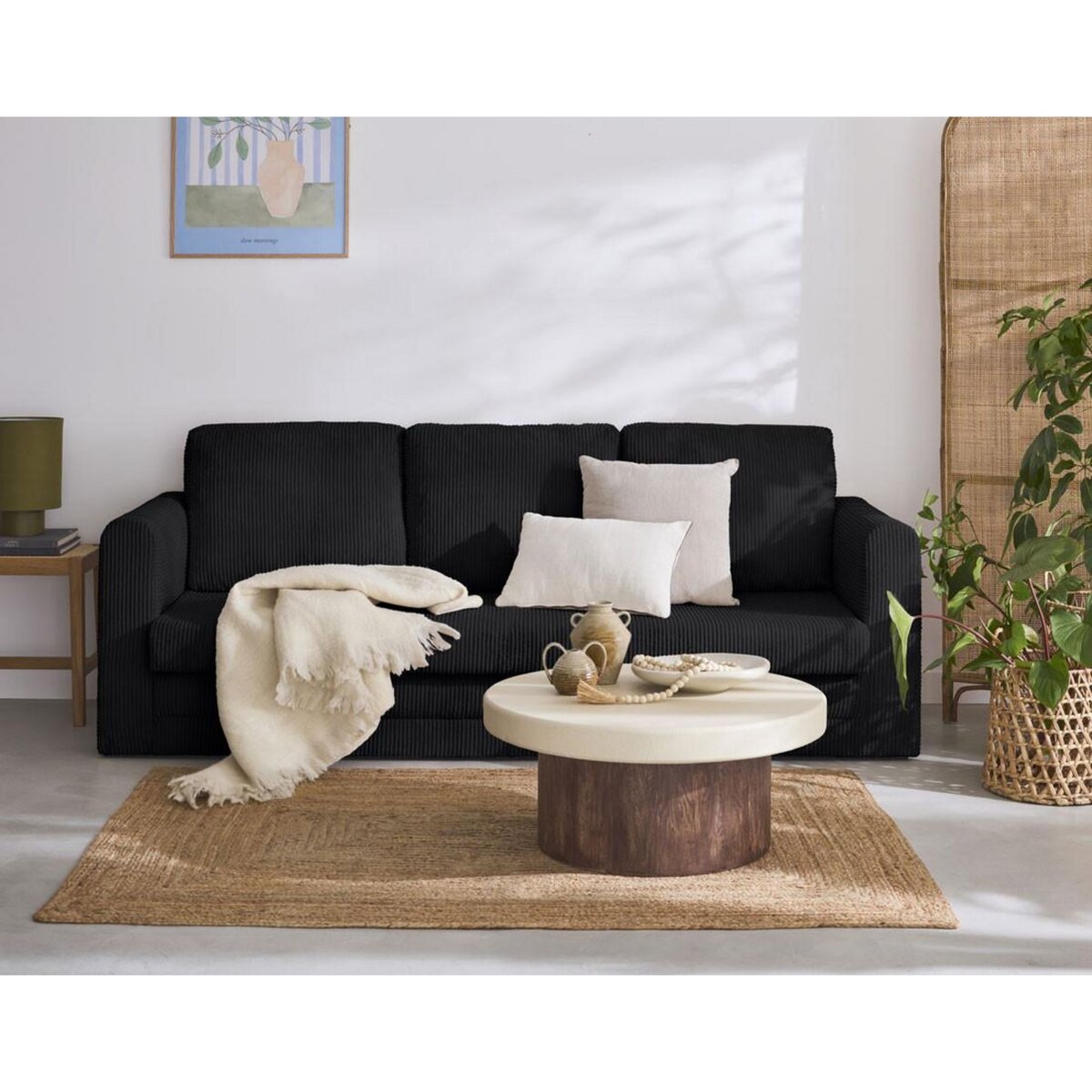 BEST MOBILIER Marilia - canapé 3 places - convertible déplimousse - en velours côtelé