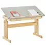 IDIMEX Bureau enfant écolier junior OLIVIA table à dessin réglable en hauteur et pupitre inclinable, 2 tiroirs en pin massif naturel/gris