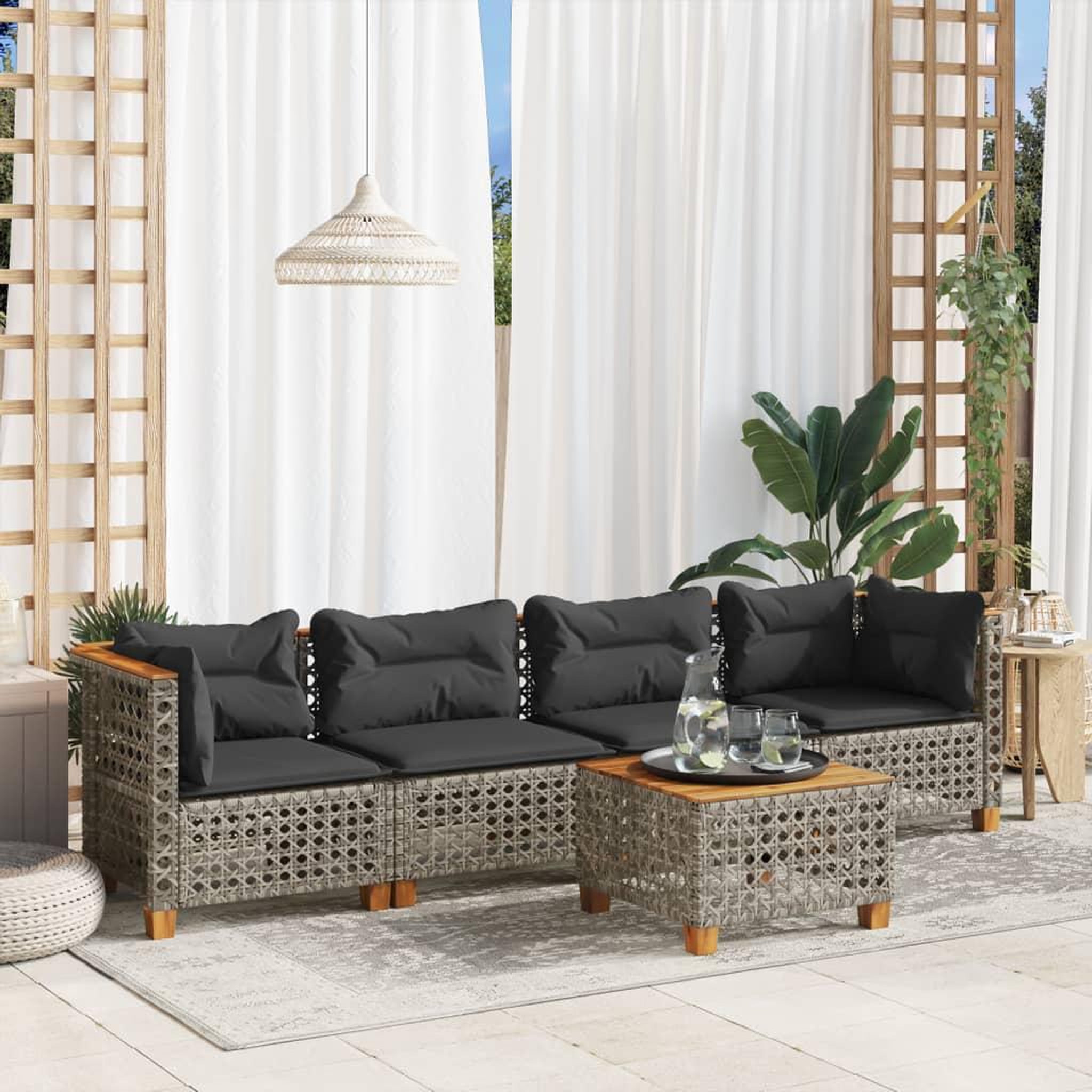 VIDAXL Salon de jardin 5 pcs avec coussins gris resine tressee