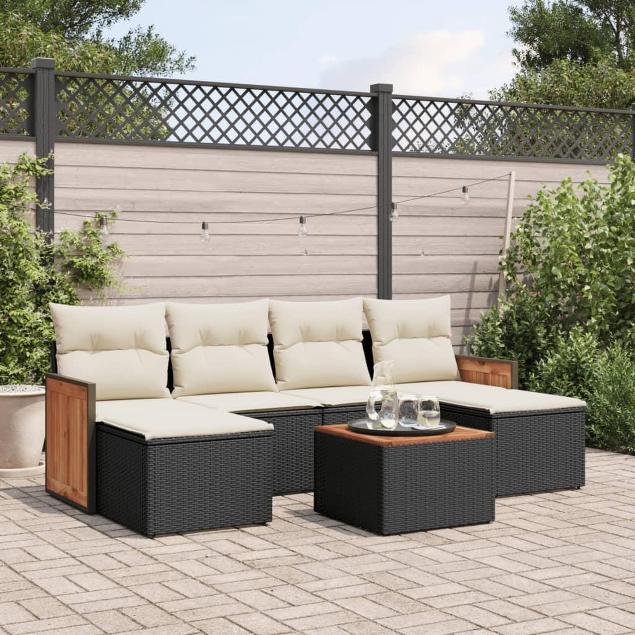 VIDAXL Salon de jardin 7 pcs avec coussins noir resine tressee