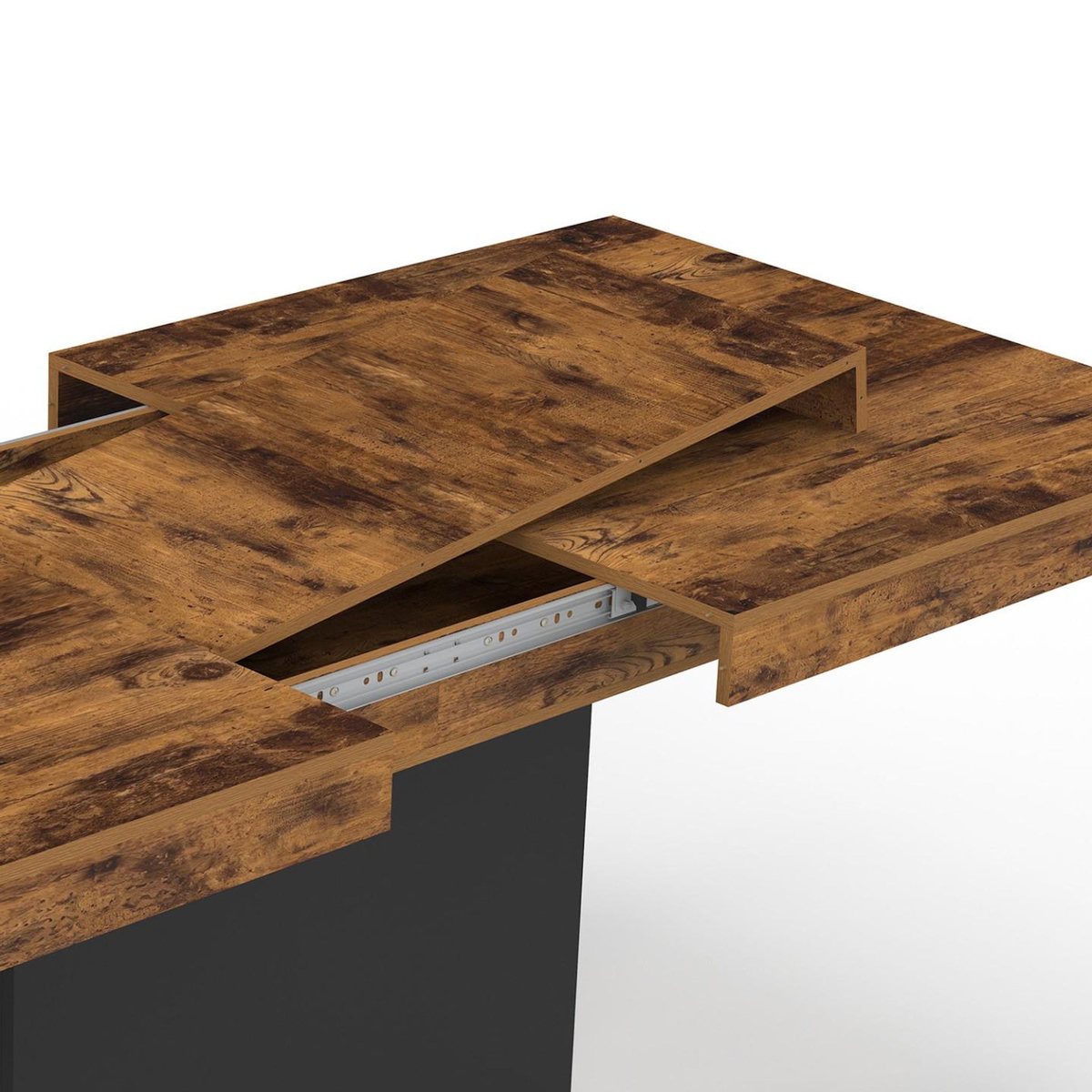 ID MARKET Table à manger extensible rectangle EDEN 6-10 personnes bois effet vieilli et noir 160-200 cm