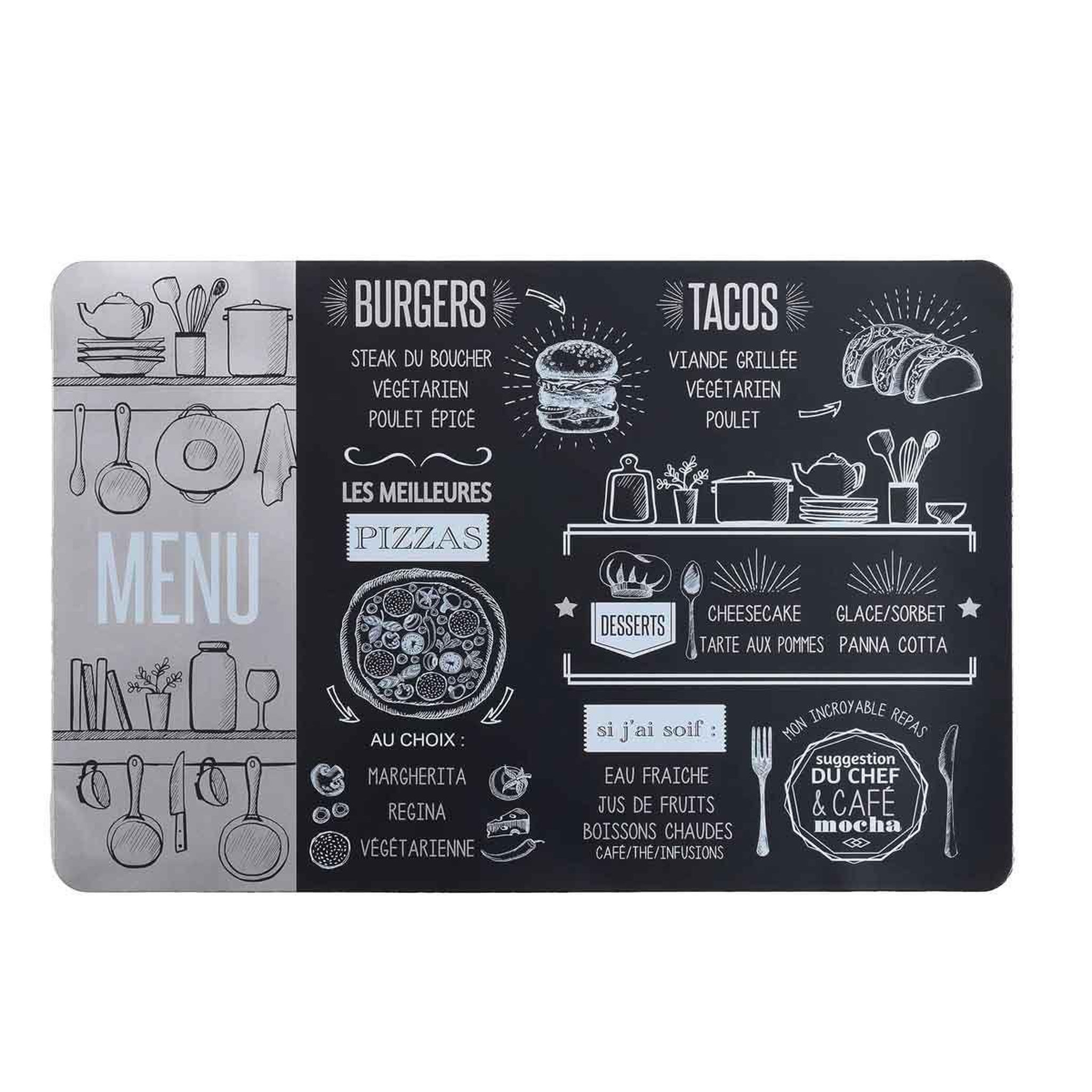 Voir la diapositive 1 : Douceur d'Intérieur Set de table imprimé  brasserie  28x43cm noir & argent
