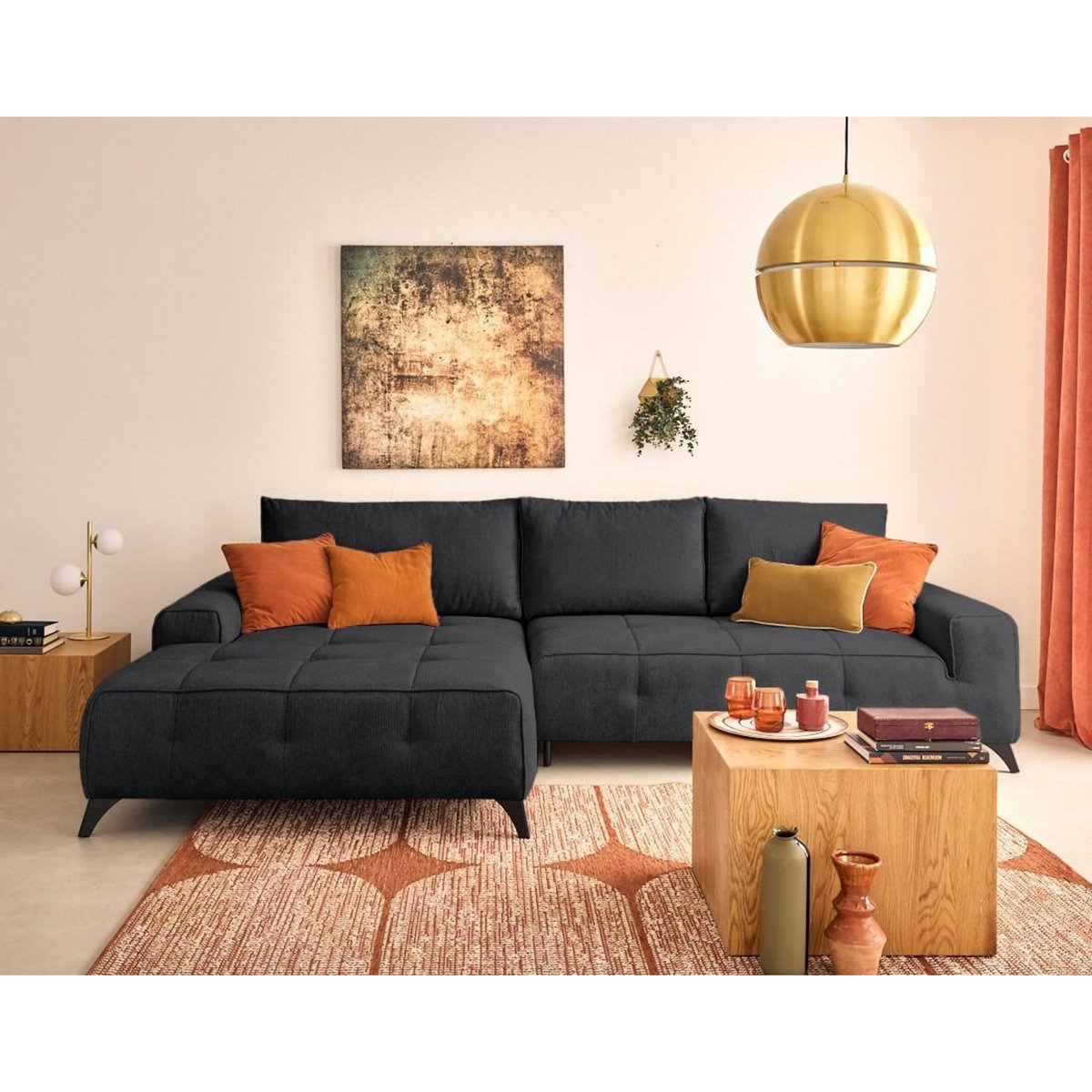 BEST MOBILIER Rimini - canapé d'angle gauche 4 places convertible avec coffre en tissu texturé