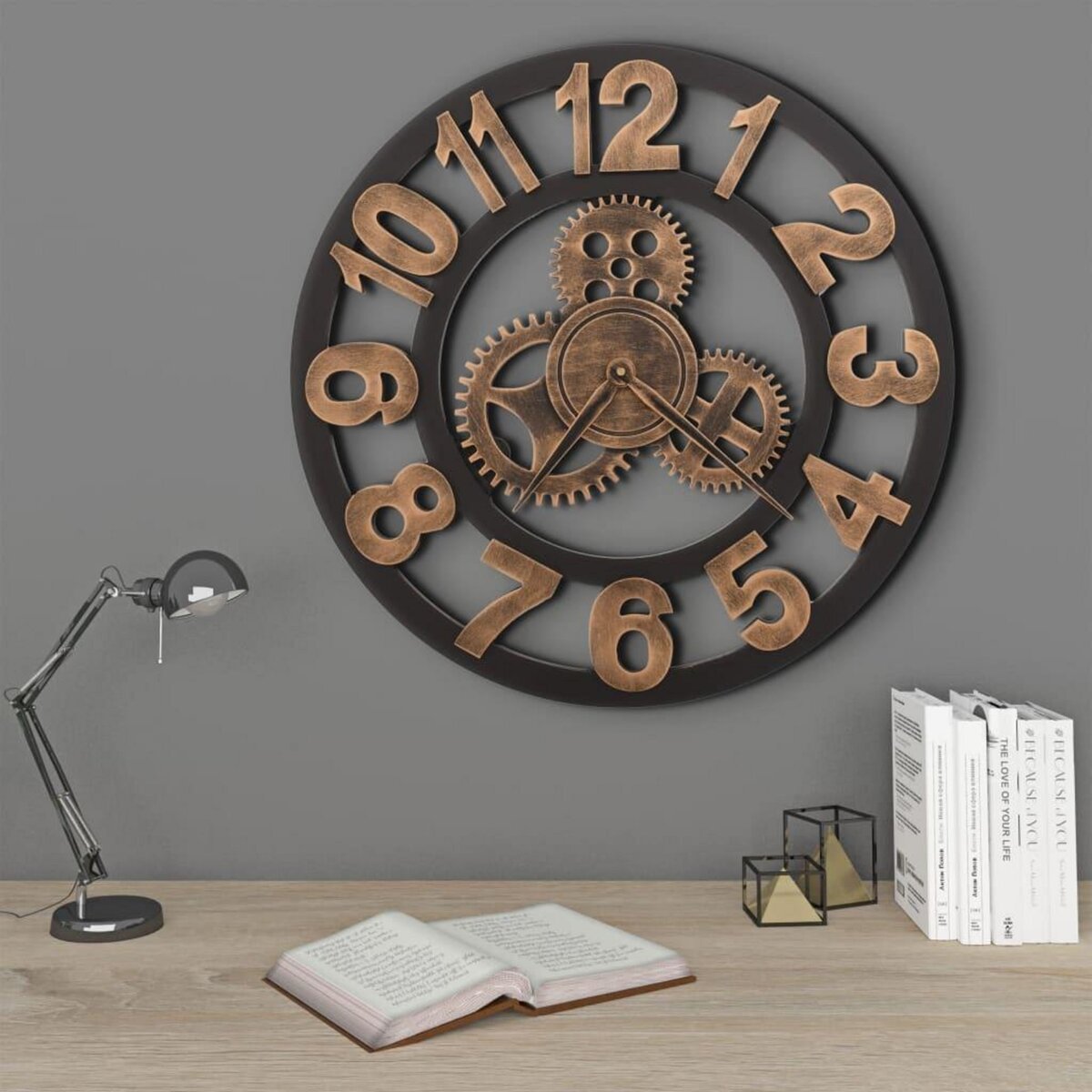 VIDAXL Horloge murale Metal 58 cm Dore et noir