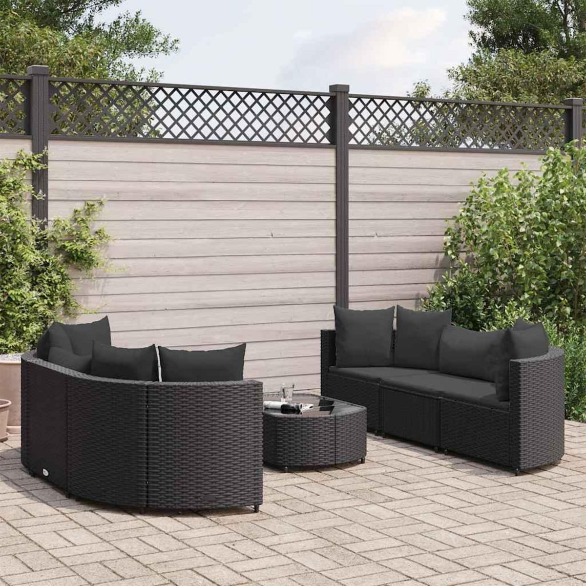 VIDAXL Salon de jardin 7 pcs avec coussins noir resine tressee